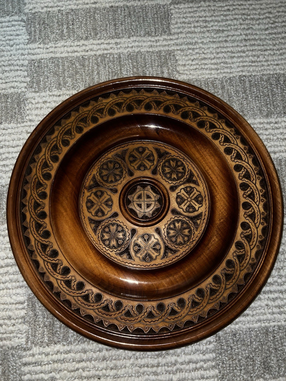 Wood Plate Polish Folk Art Vintage Cross Hanger Hand Carved