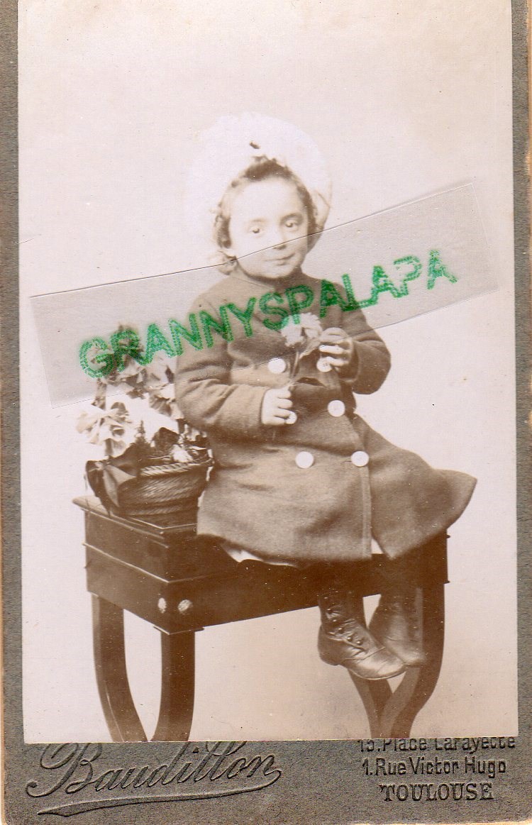 CDV Photo - France-Toulouse, Little Girl Wearing Hat, Coat, Holding Flower
