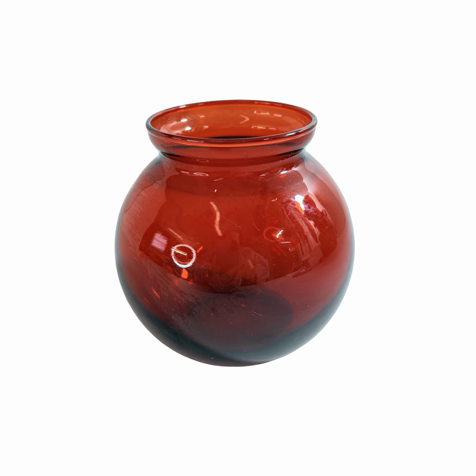 Anchor Hocking Glass Royal Ruby Red Ivy Ball Vase 4” Flower Red Vintage 1950's