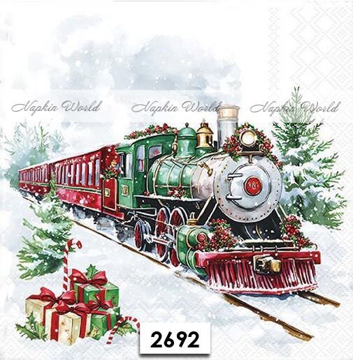 (2692) TWO Paper LUNCHEON Decoupage Art Craft Napkins - CHRISTMAS TRAIN GIFTS (2692) TWO Paper LUNCHEON Decoupage Art Craft Napkins - CHRISTMAS TRAIN GIFTS
