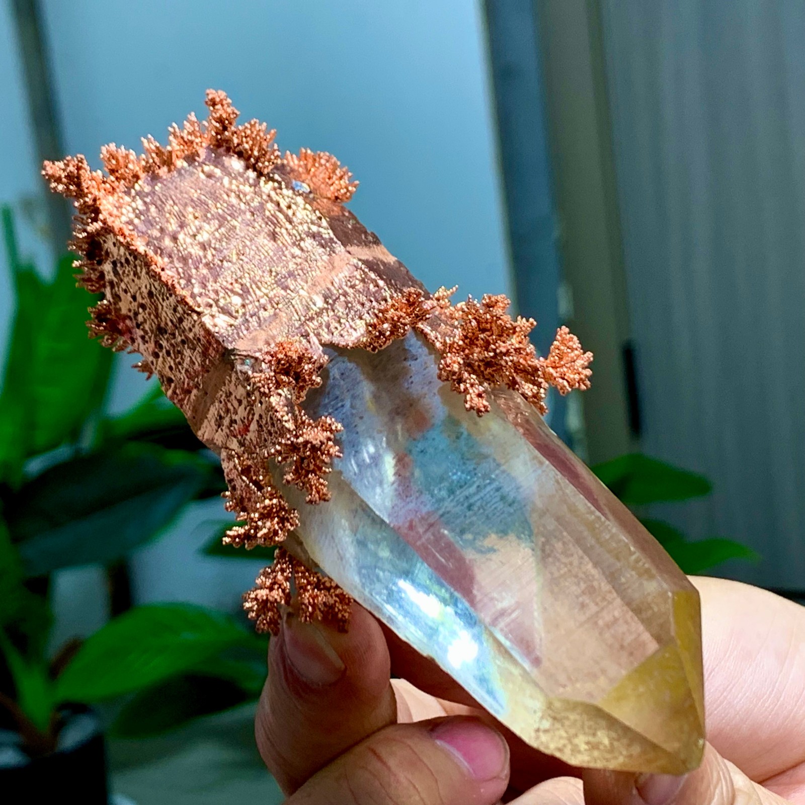 167g Rare iridescent Native Copper with calcite crystal mineral-symbiosis
