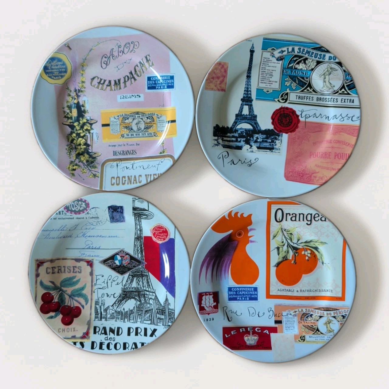 Rosanna Paris Parisian Theme Salad Dessert Plates Set of 4 with Round Gift Box