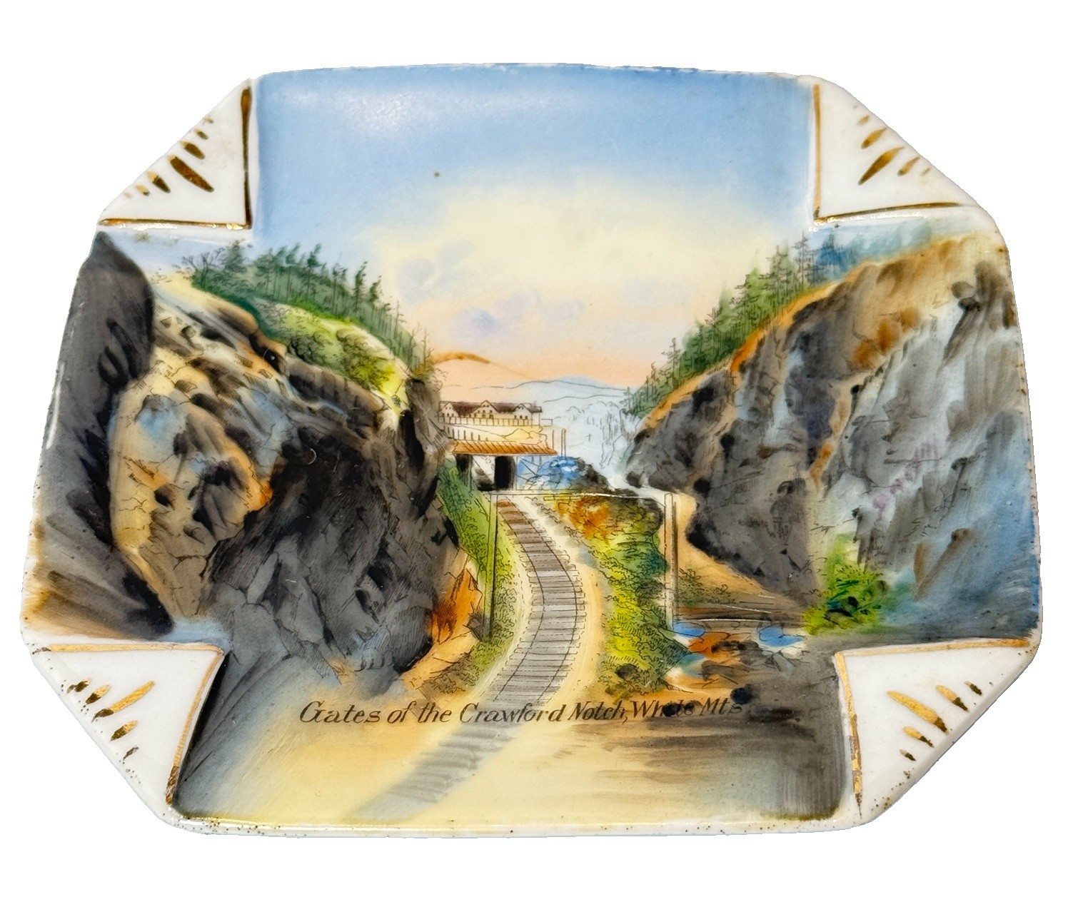 CRAWFORD NOTCH NH NEW HAMPSHIRE ANTIQUE Souvenir Porcelain TRINKET DISH