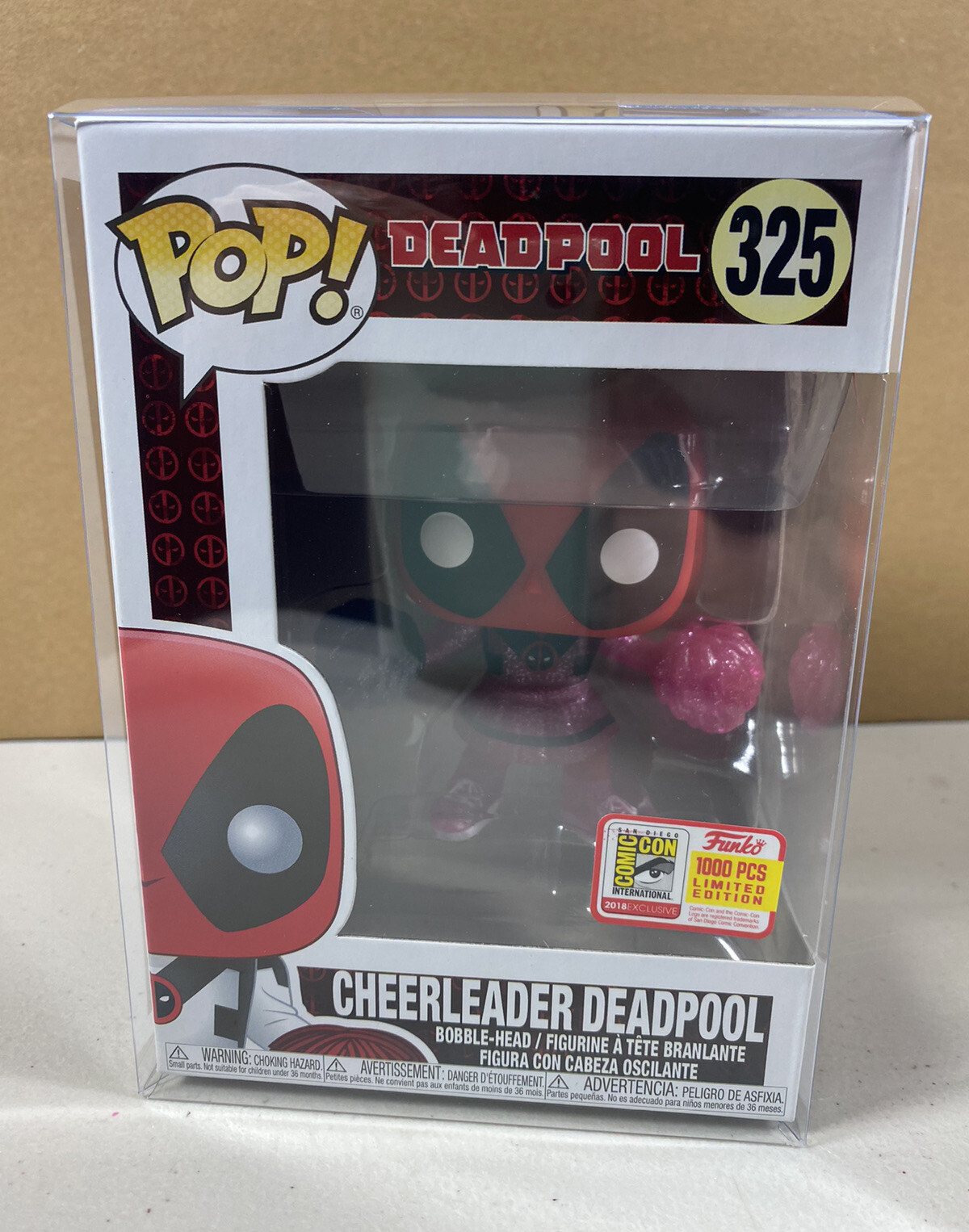 Deadpool Glitter Cheerleader FUNKO POP SDCC Comic Con 2018 325 LE w/ Protector