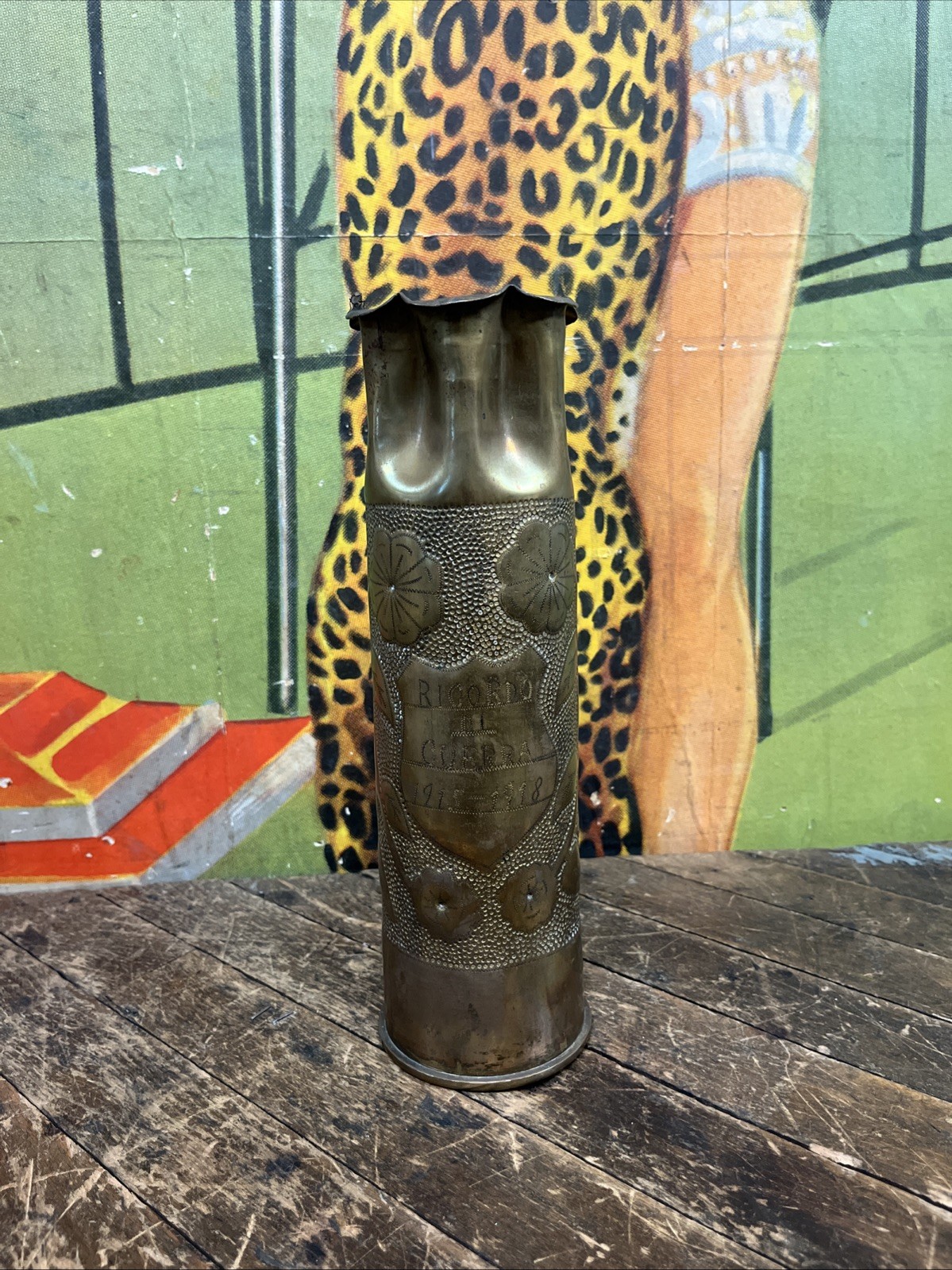 ANTIQUE WWI RICORDO DI GUERRA ARTILLERY SHELL TRENCH ART ITALIAN DECOR 1915-1918 ANTIQUE WWI RICORDO DI GUERRA ARTILLERY SHELL TRENCH ART ITALIAN DECOR 1915-1918