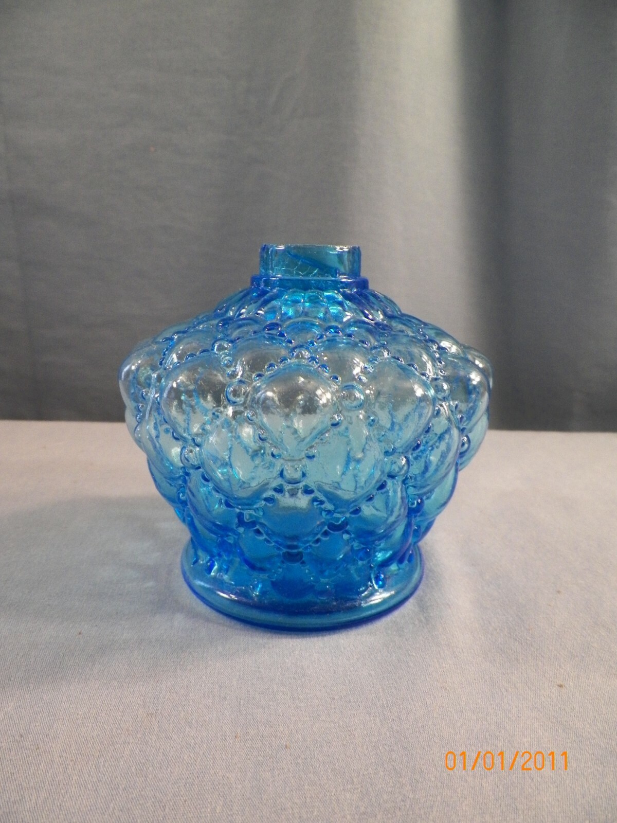 NOS Blue Glass Diamond Quilt Mini Miniature Oil Lamp Base Bottom