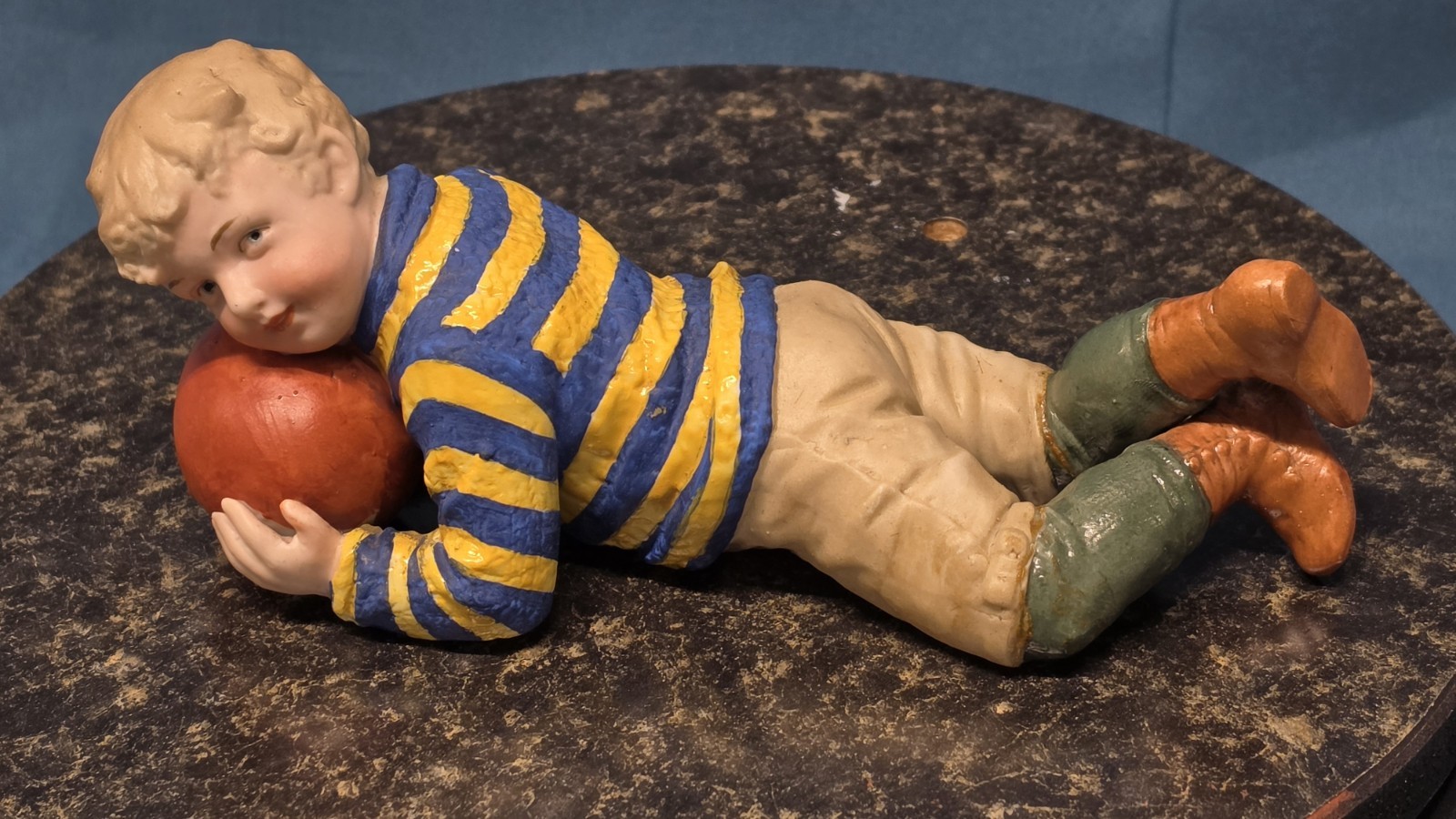 Antique Gebrüder Heubach Bisque Football Rugby Boy Figurine Germany