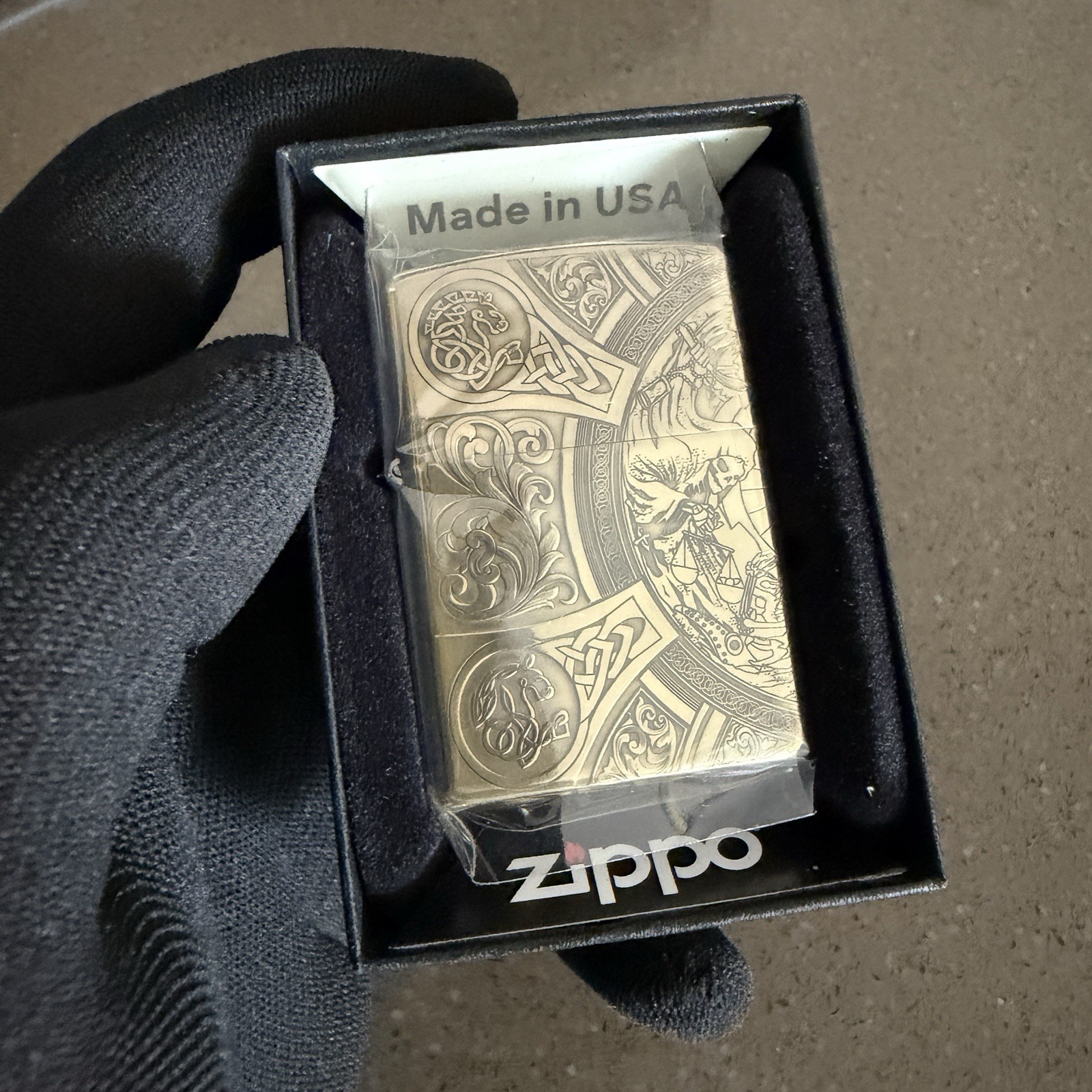 Zippo Four Horseman 4 Sided Windproof Rare Lighter With Box