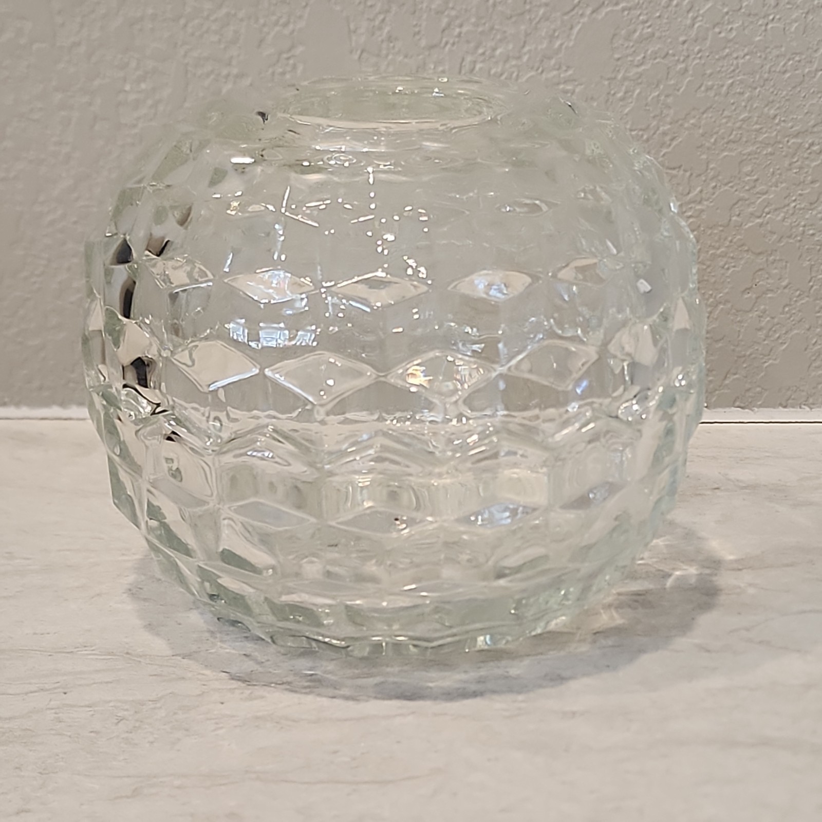Vintage Homco Fairy Lamp Cubist Clear Glass Light Candle Holder Round