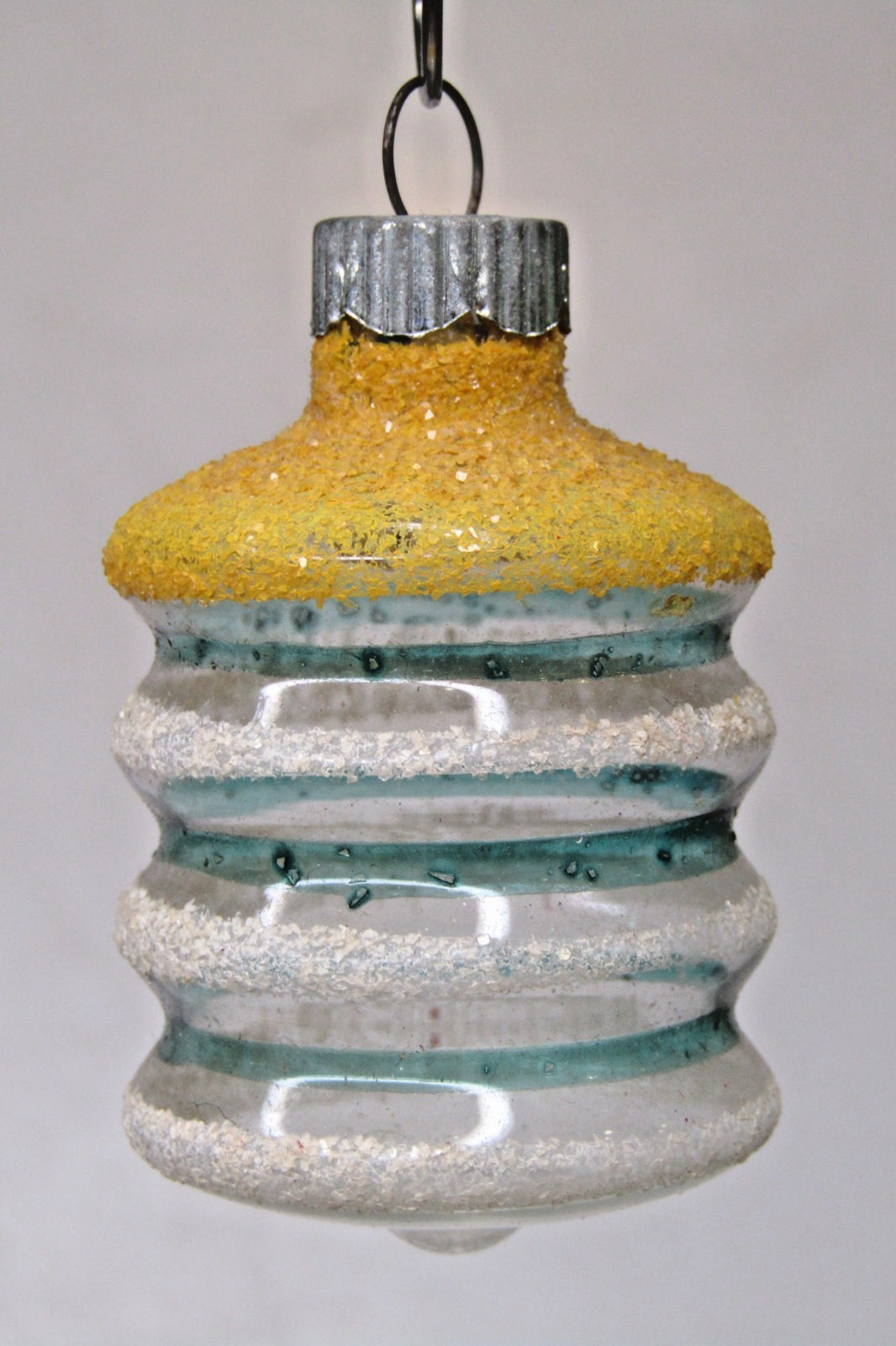 VTG WWII Unsilvered Glass GOLD Mica BARREL DROP Christmas Ornament Shiny Brite