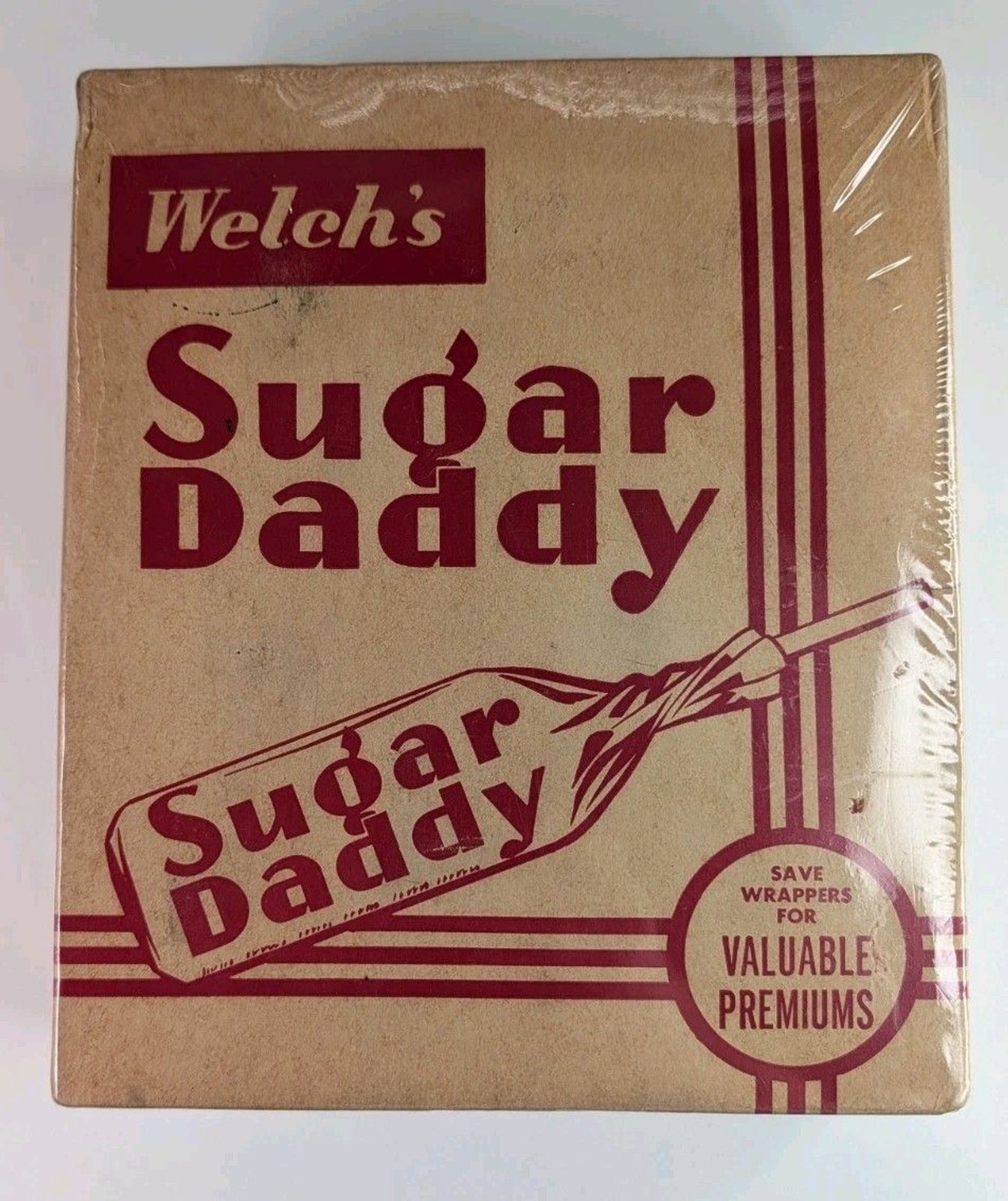 Sealed Welch's Sugar Daddy Caramel Sucker 24ct Store Display Box VTG  1950s-60s