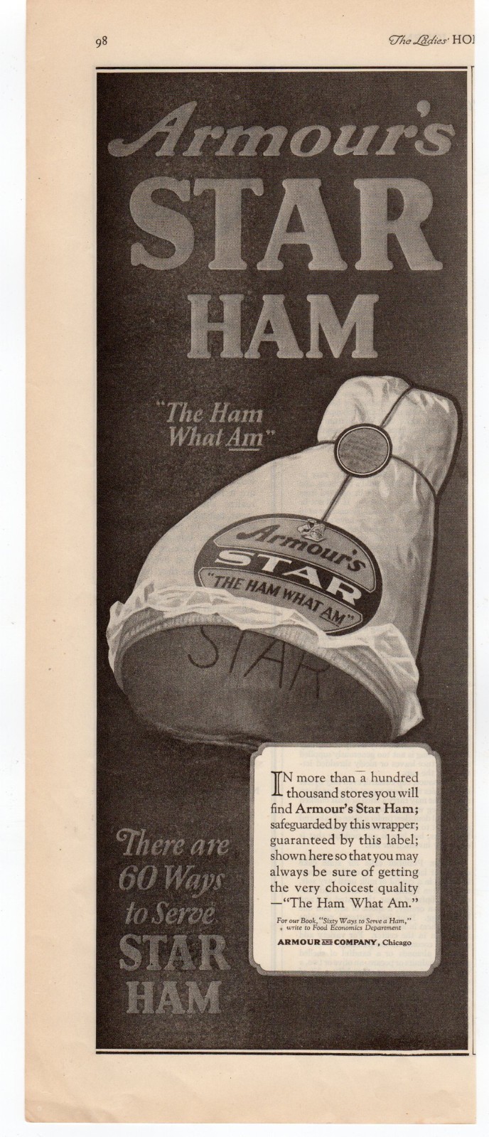 1925 Armour\'s Star Ham Ad, Chicago Meat Packing Art Deco Era Food Advertisement