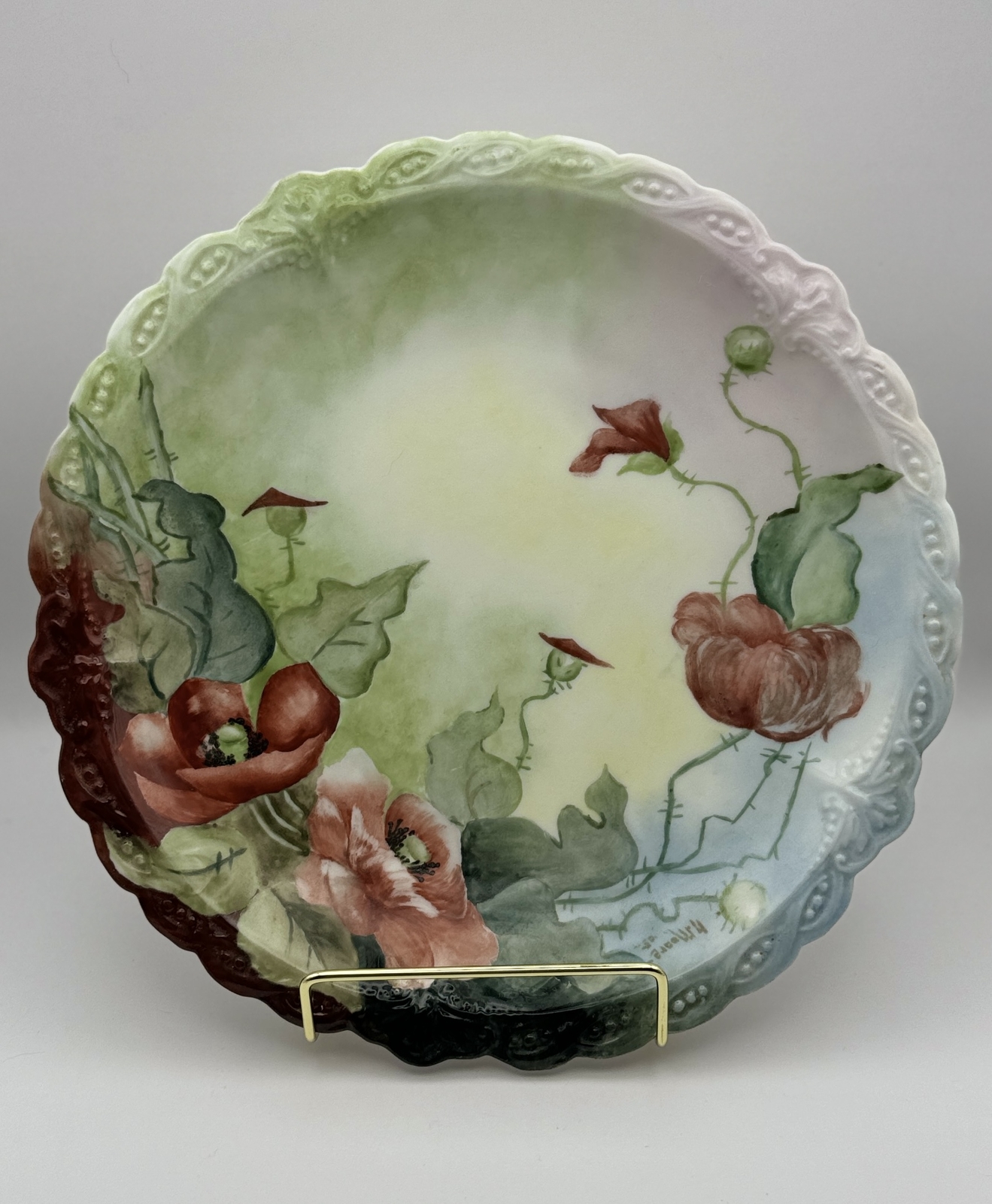 Antique Hand-Painted Limoges  Porcelain Floral Plate -  by H. Moore - Dated 1905
