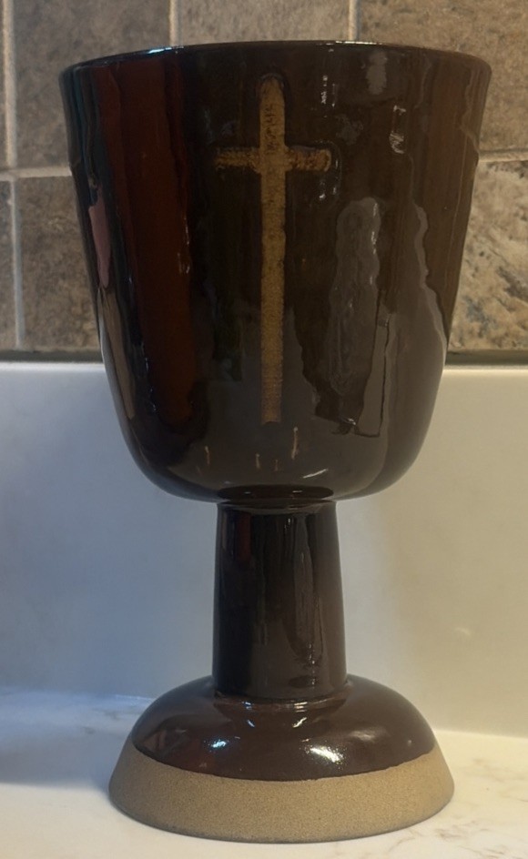 Older Ceramic Chalice, Brown Glazing, 4 Crosses on Cup - 7” Tall Older Ceramic Chalice, Brown Glazing, 4 Crosses on Cup - 7” Tall
