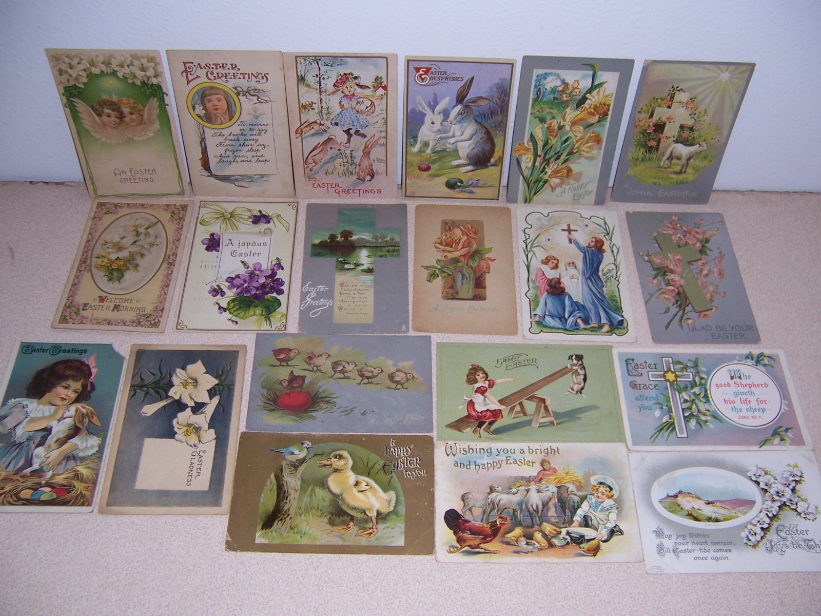 1908-1920s ANTIQUE VICTORIAN EASTER POSTCARD LOT of 20 DIFF.
