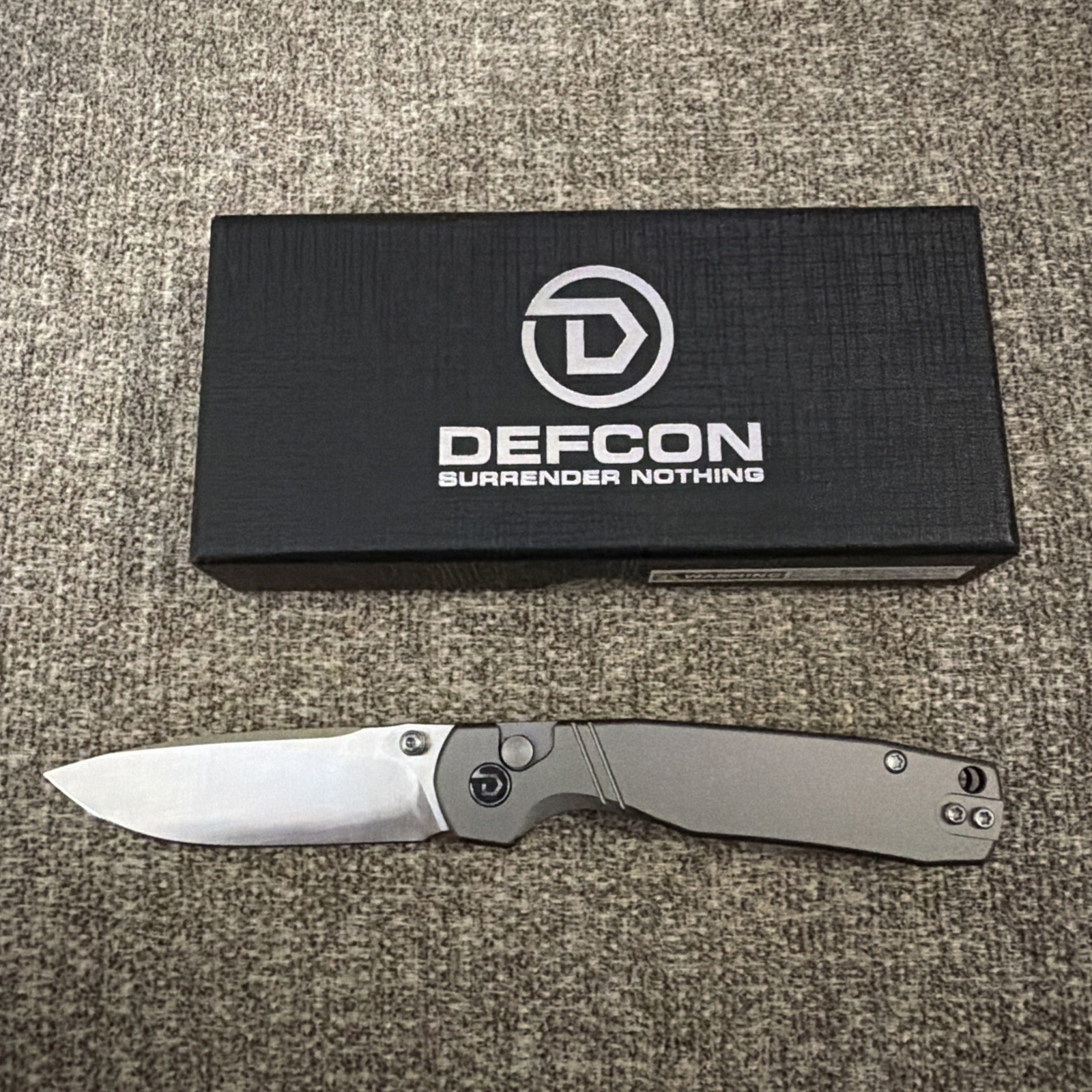 Defcon Delta Button Lock Gray Folding Pocket Knife 14C28N Steel Aluminum Handle