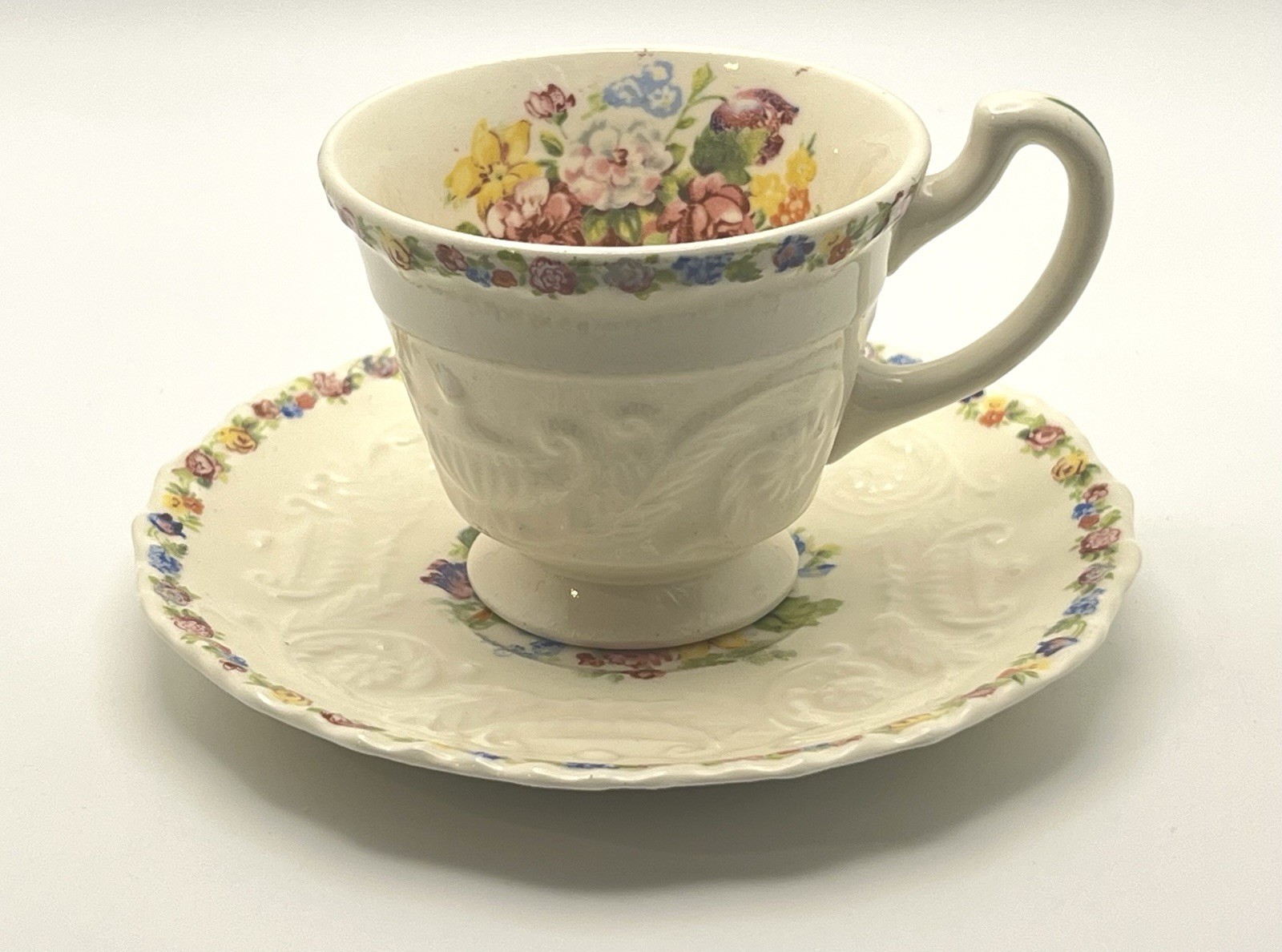 Adam Antique Steubenville Floral Demitasse Cup and Saucer Adam Antique Steubenville Floral Demitasse Cup and Saucer