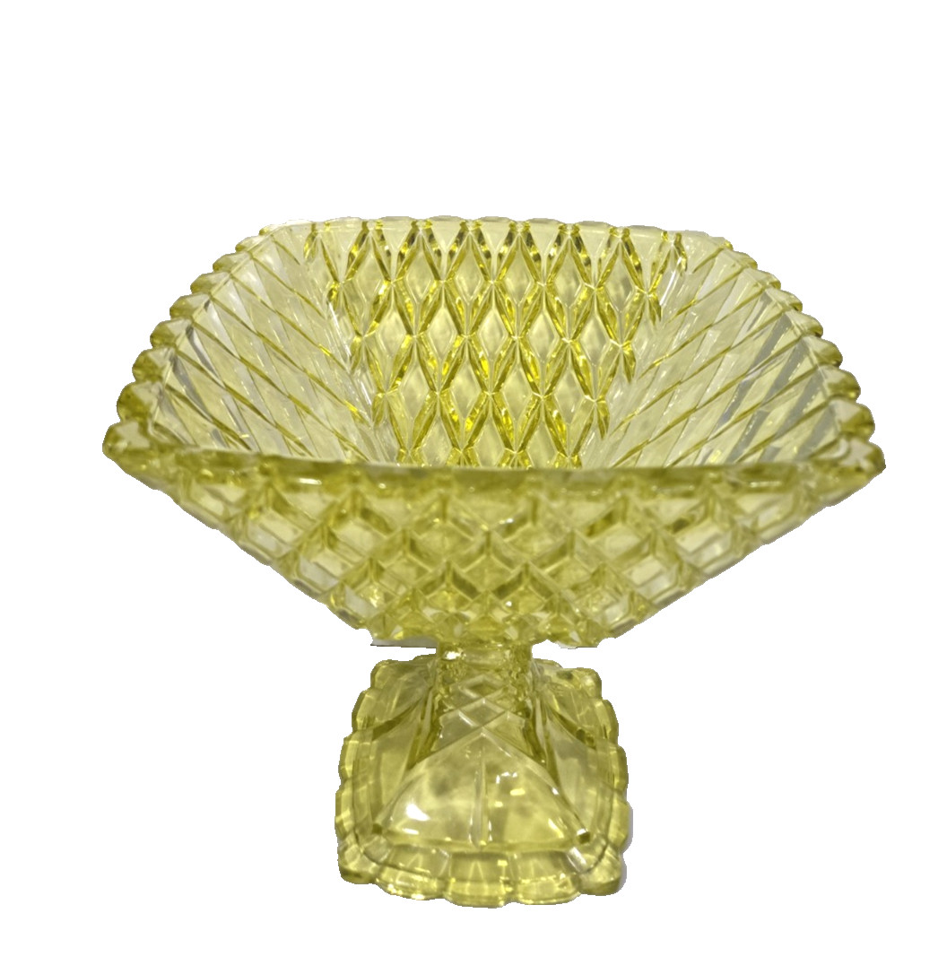 Vintage  Glass Trellis Compote Fruit Centerpiece Bowl Yellow 7