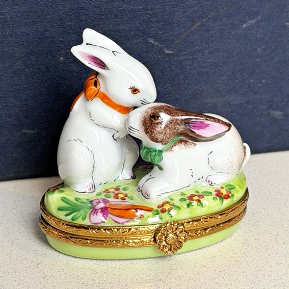Artoria Limoges Box Two Bunnies Ltd Ed 239/1000 Peint Main France New