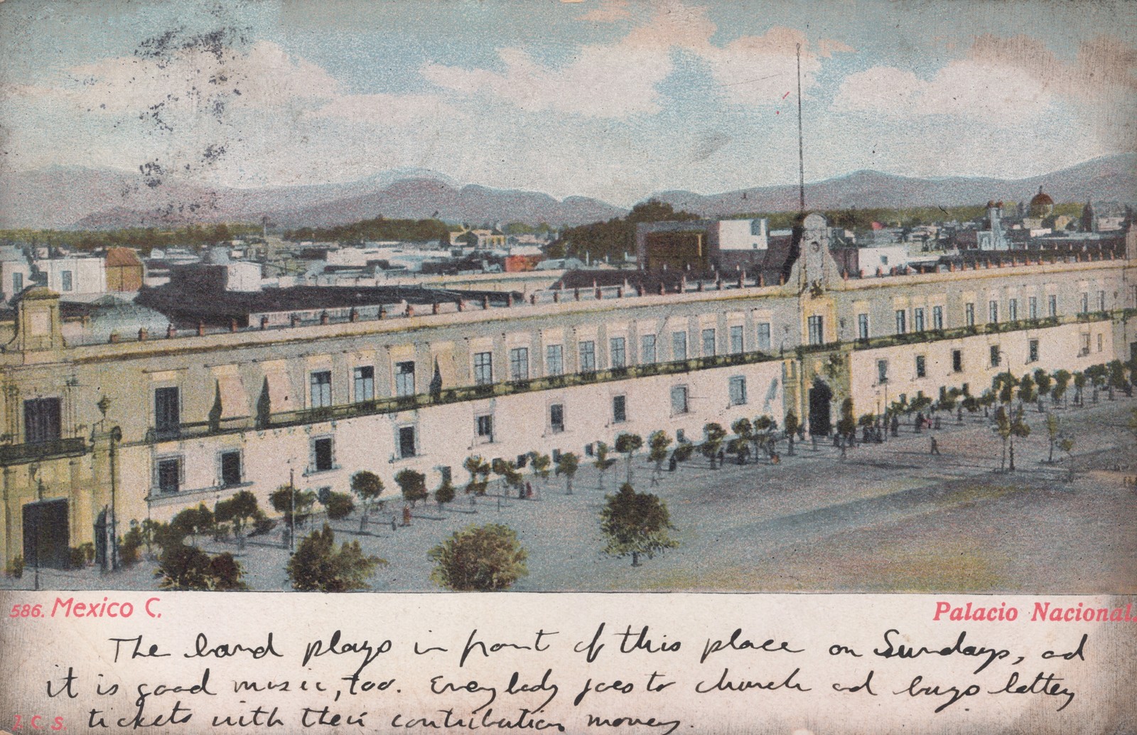 Palacio Nacional Mexico City Postcard 1906 Undivided Back Color View #586