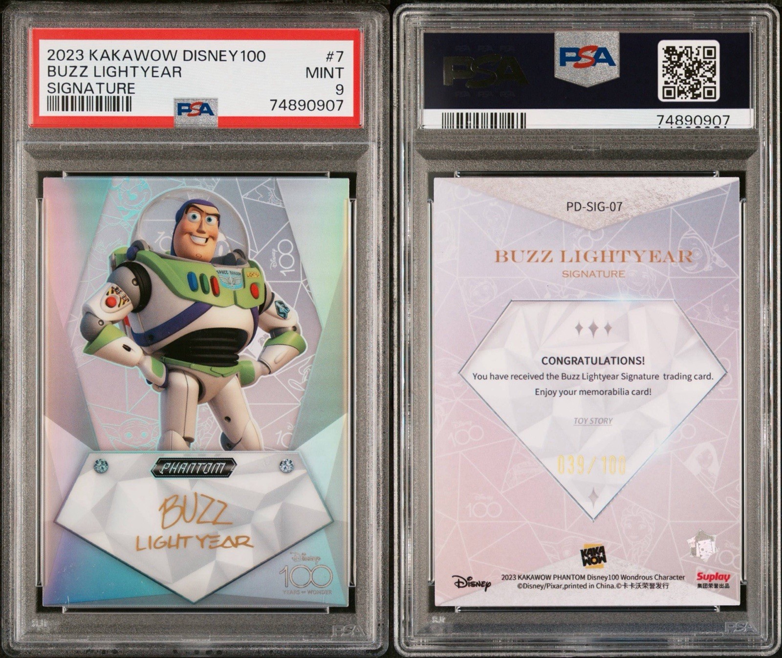 2023 Kakawow Disney 100 Wondrous Character Signature Buzz Lightyear /100 PSA 9