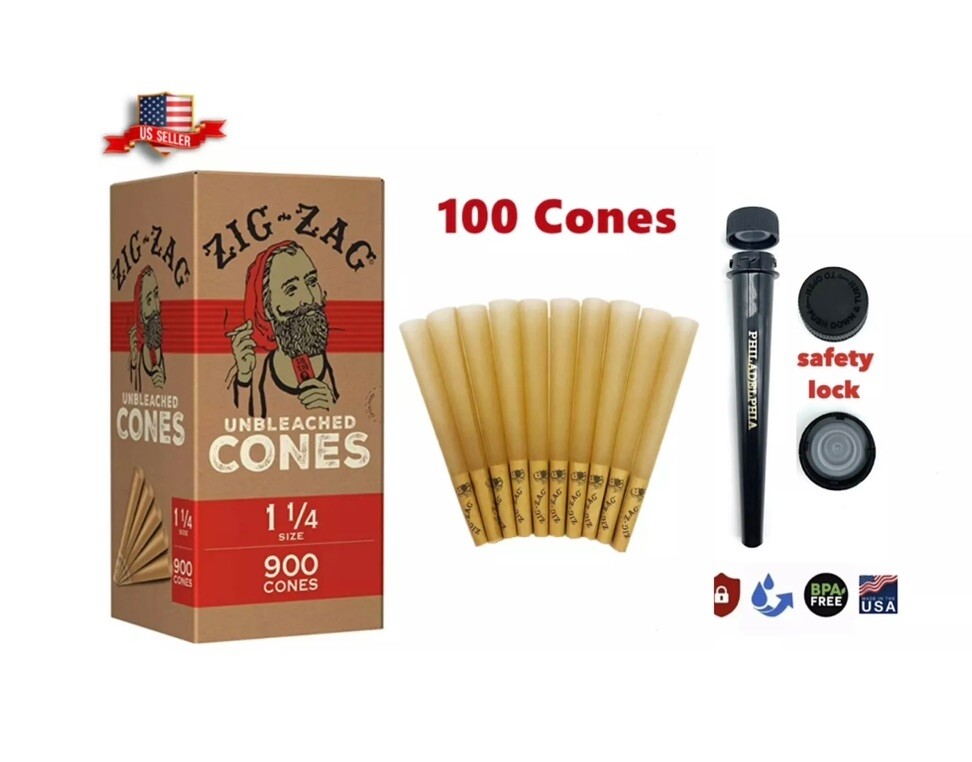 zig zag 1 1/4 unbleached pre rolled cone(100PK)+phily tube