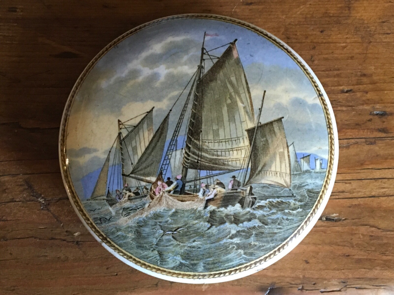 Antique English Porcelain Prattware Pot Lid Staffordshire Transferware Antique English Porcelain Prattware Pot Lid Staffordshire Transferware