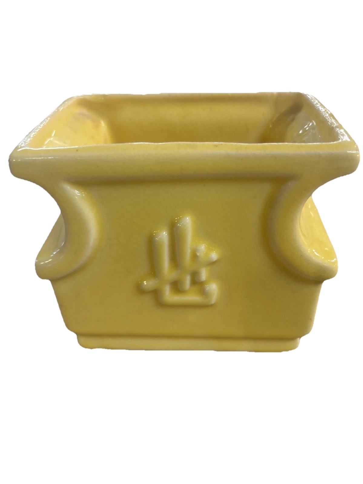 Brush McCoy Bold Yellow Small Ceramic Bordered Planter Vase 4”