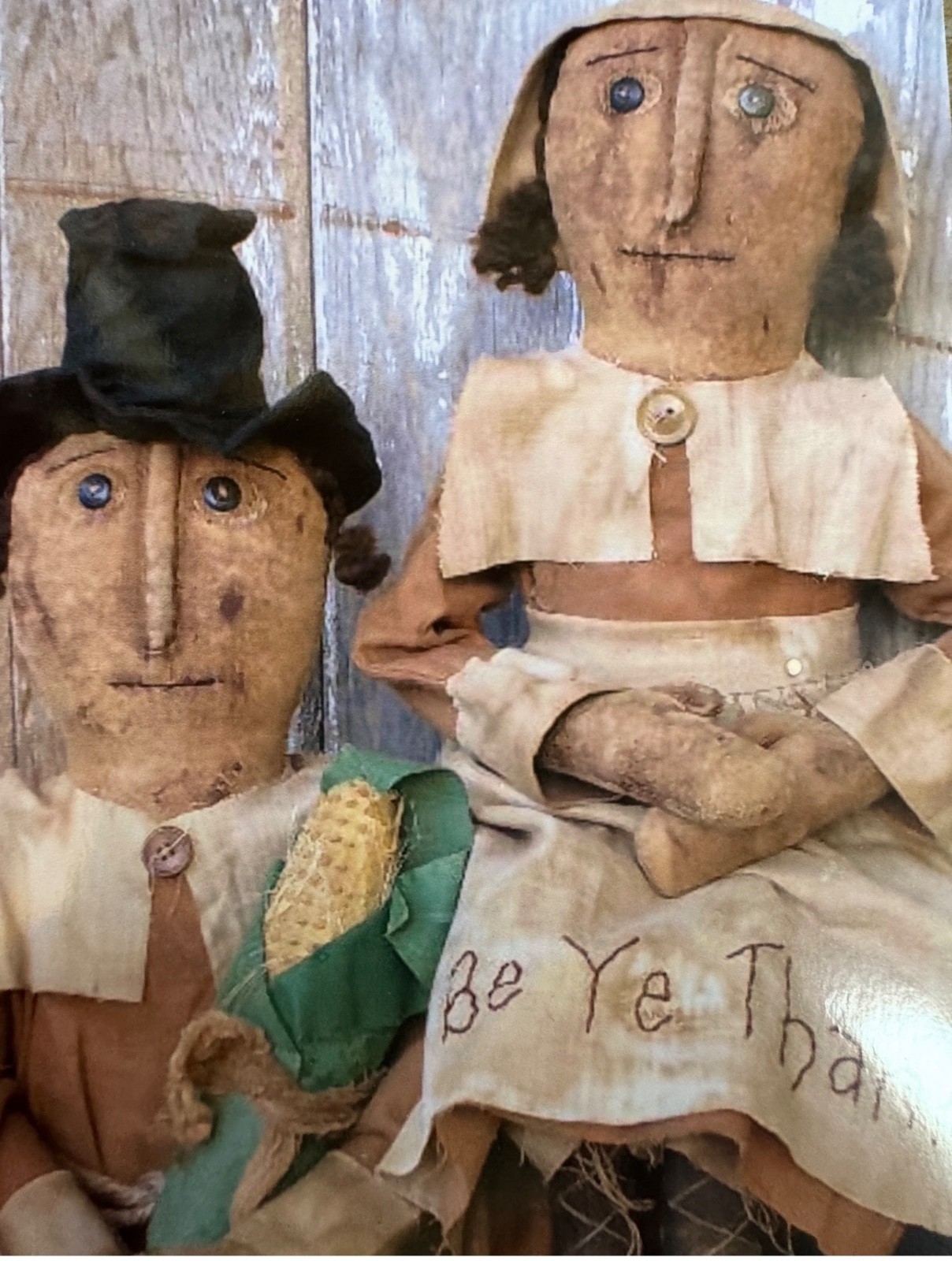 Primitive Folkart Pilgrim Doll Pattern Be Ye Thankful 2 Dolls in One