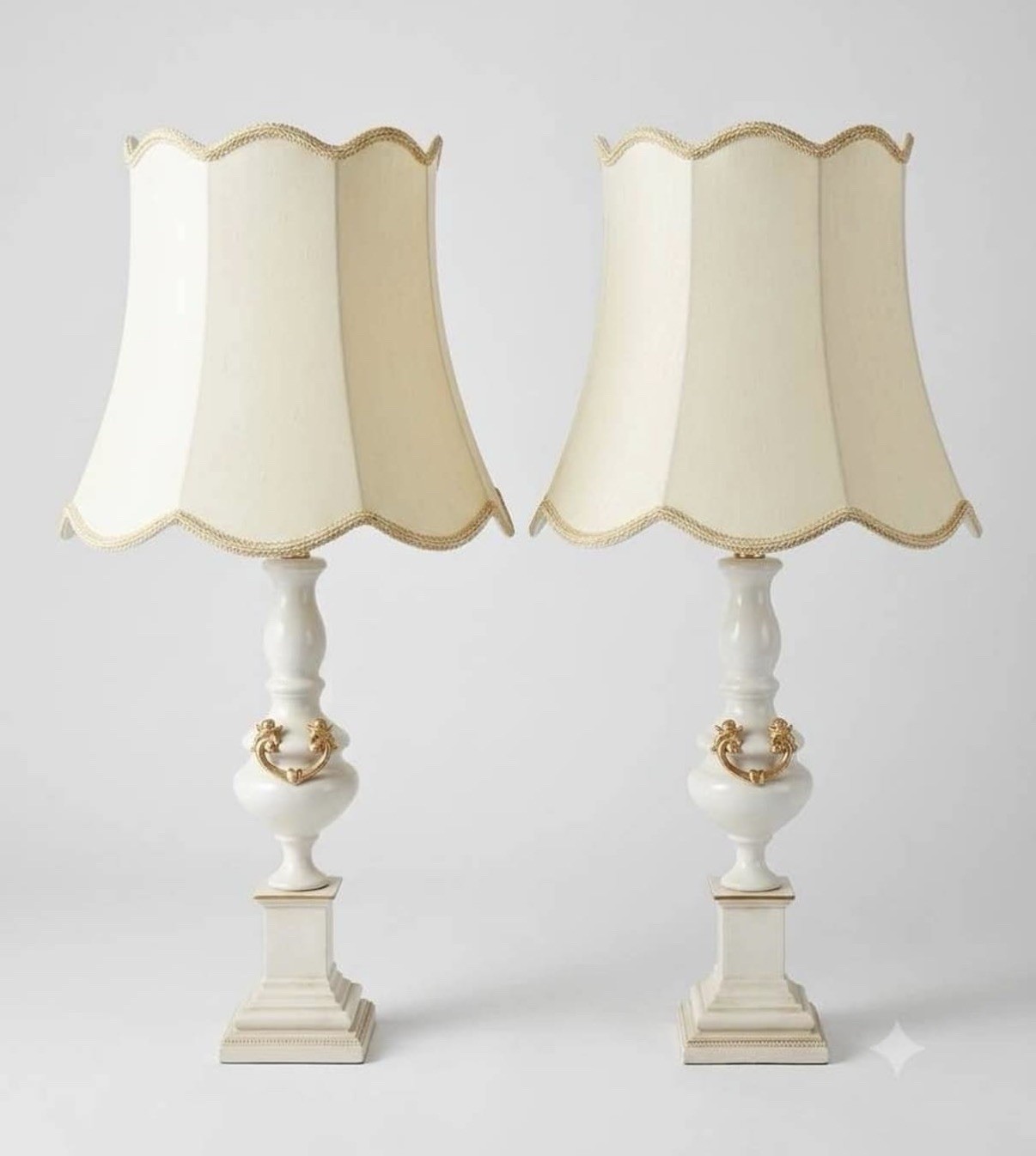 Vintage Italian Capodimonte Style Neoclassical Lamps Pair Cream Gold Mid Century