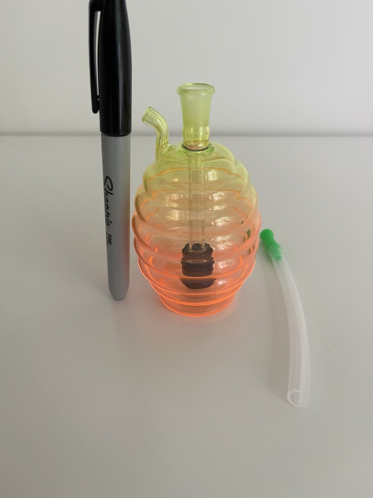 Yellow Orange Glass Water Pipe with Hose Vibrant Smoking Accessory