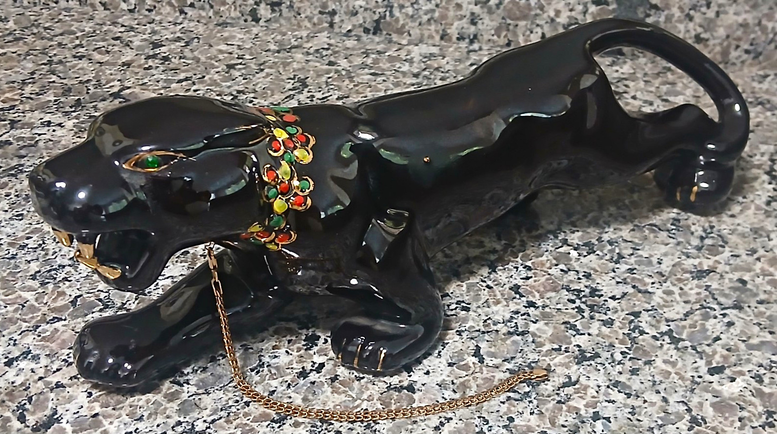 Vintage MCM Japan Black Panther Redware Ceramic Figurine Jewel Eyes 15
