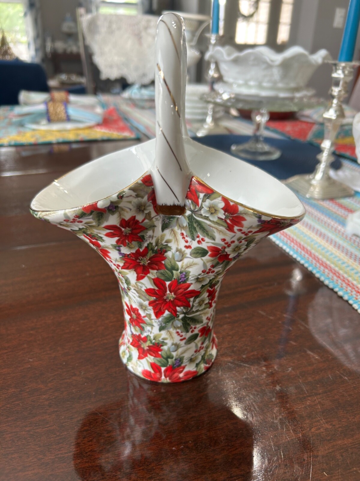 Vintage Formalities by Baum Brothers Poinsettia Chintz Collection Basket Vase Vintage Formalities by Baum Brothers Poinsettia Chintz Collection Basket Vase
