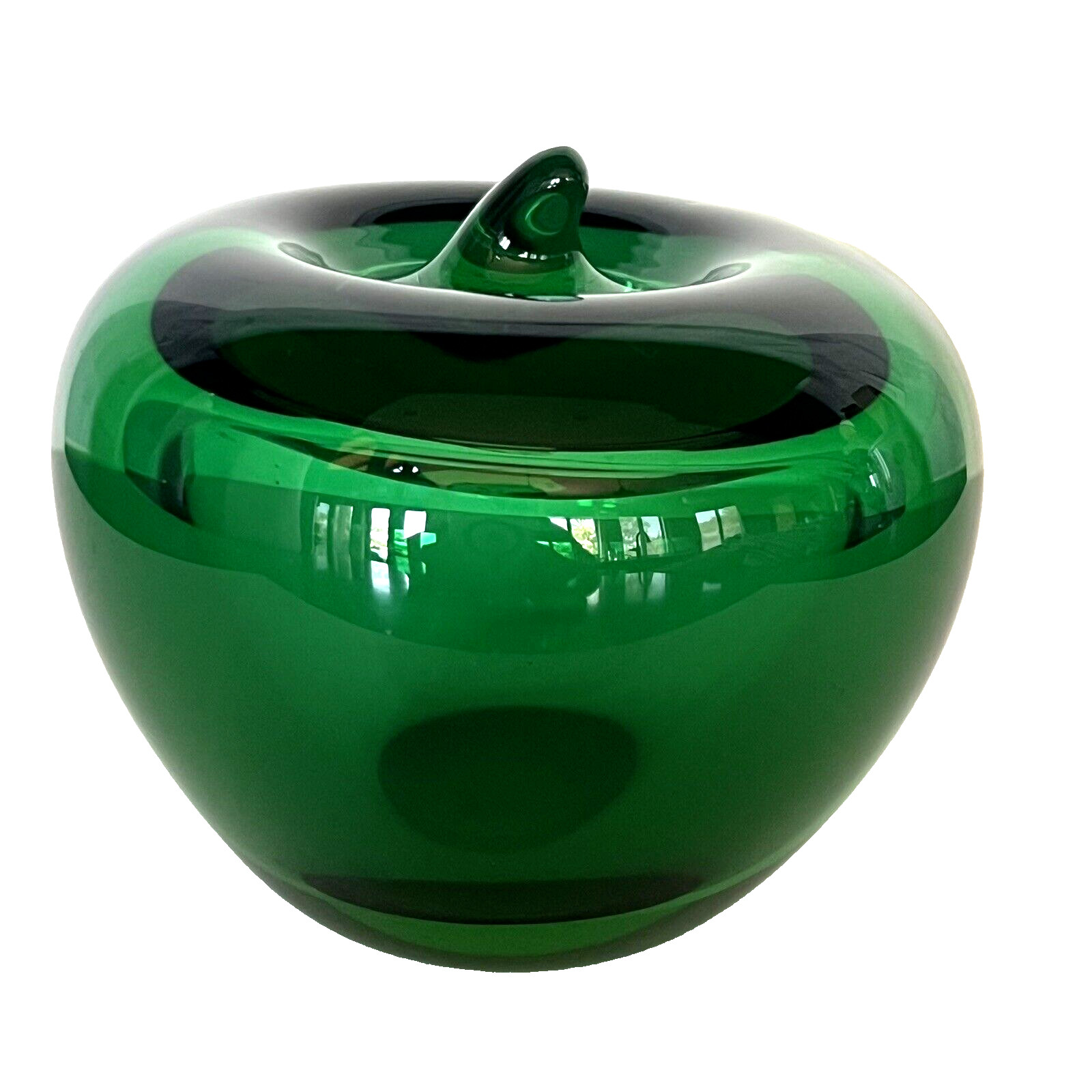 Vintage Emerald Green Art Glass Apple Fruit Paperweight 3 1/2