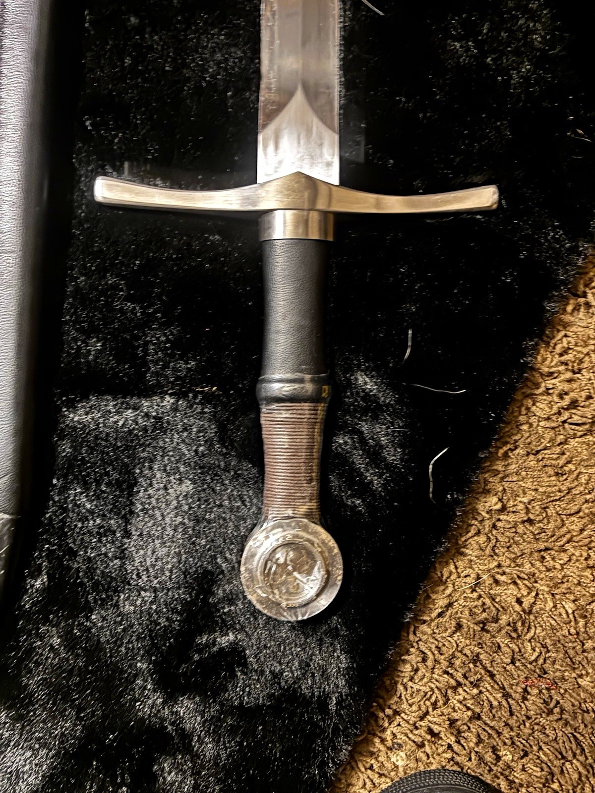 Medieval Style Reproduction Sword, Steel Double Edge, Full Tang, Black Scabbard