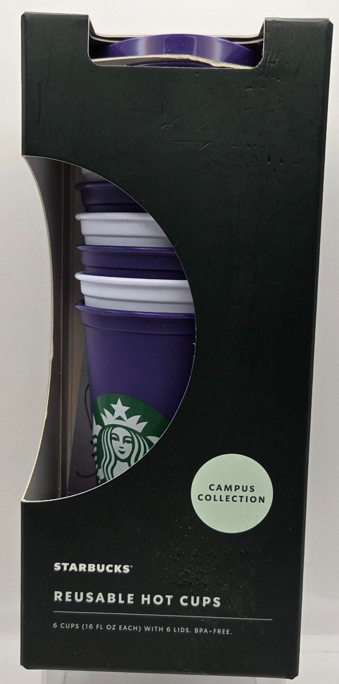 Starbucks Retired UW Huskies Campus Collection 6 Reusable Hot Cups 16oz NIB