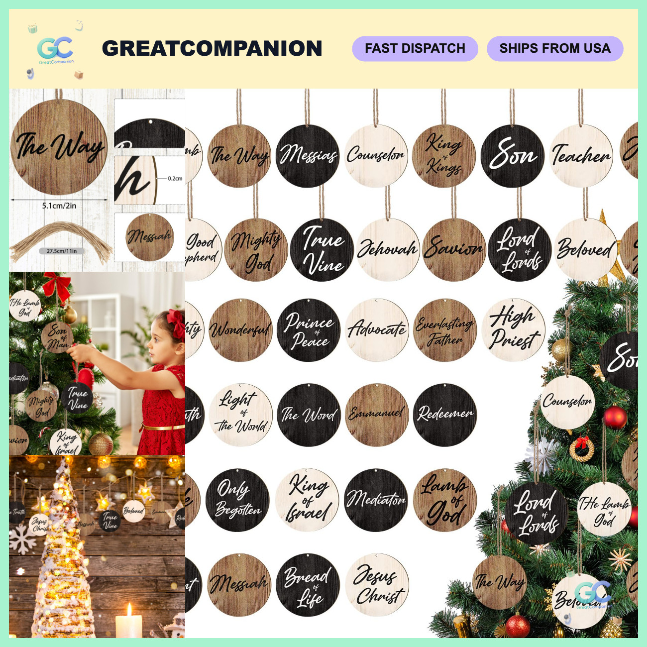 72 Pcs Vintage Christmas Jesus Name Wood Ornaments, Holiday Decor, Gift Tags 72 Pcs Vintage Christmas Jesus Name Wood Ornaments, Holiday Decor, Gift Tags