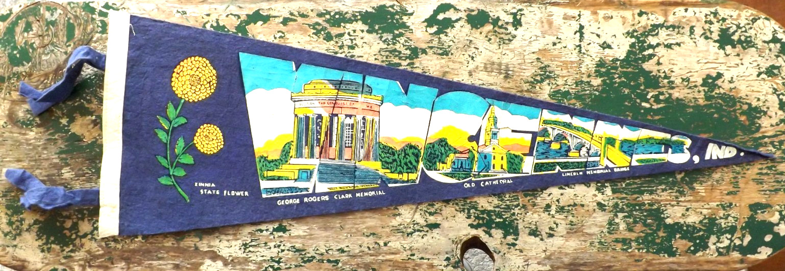 VINTAGE 1950s VINCENNES INDIANA PENNANT BANNER 26\