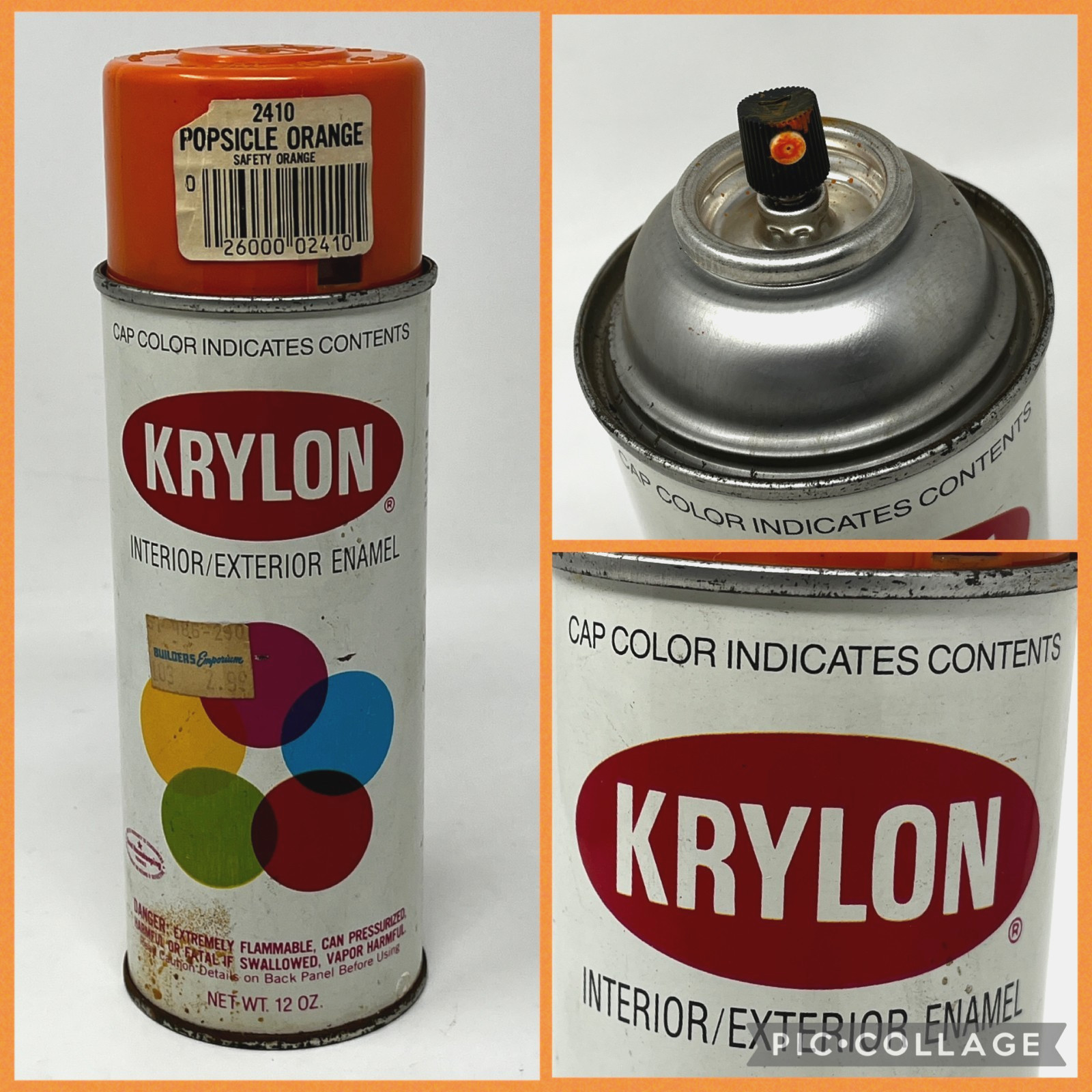 Vintage 80’s KRYLON POPSICLE ORANGE -2410 Spray Paint Can Borden - EMPTY Vintage 80’s KRYLON POPSICLE ORANGE -2410 Spray Paint Can Borden - EMPTY