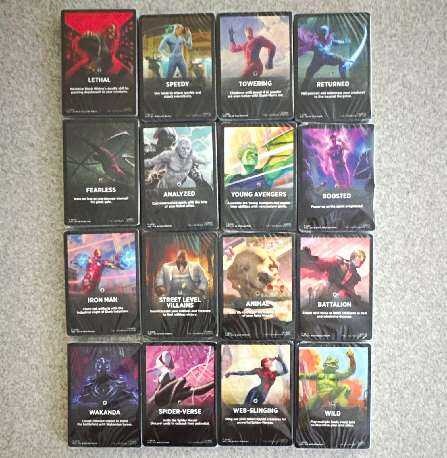 Mtg Marvel jumpstart Iron Man, wild, fearless, webslinging 16 different ones