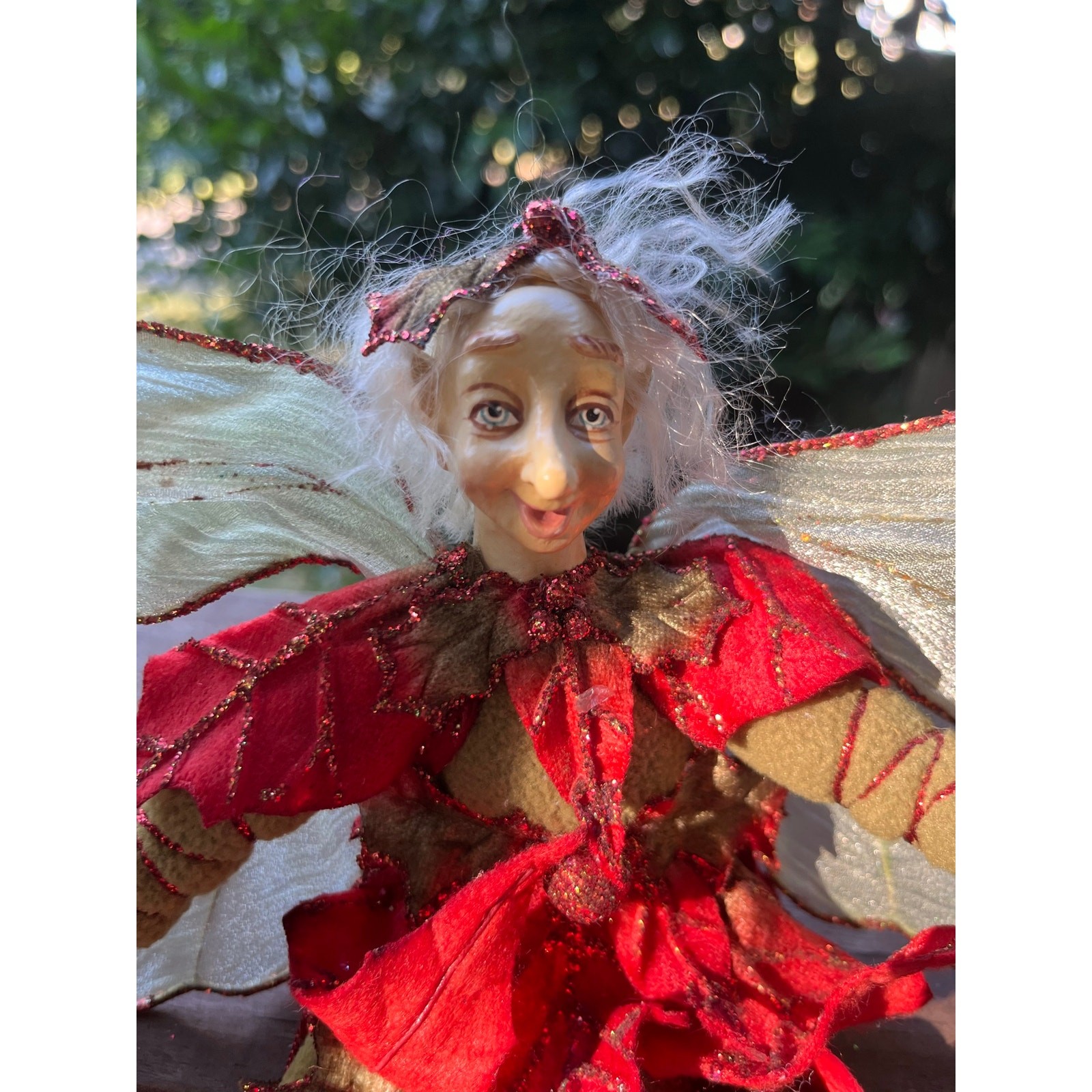 Mark Roberts Fairy Figure Poseable Ornament Autumn Red Leaf Wings 10in
