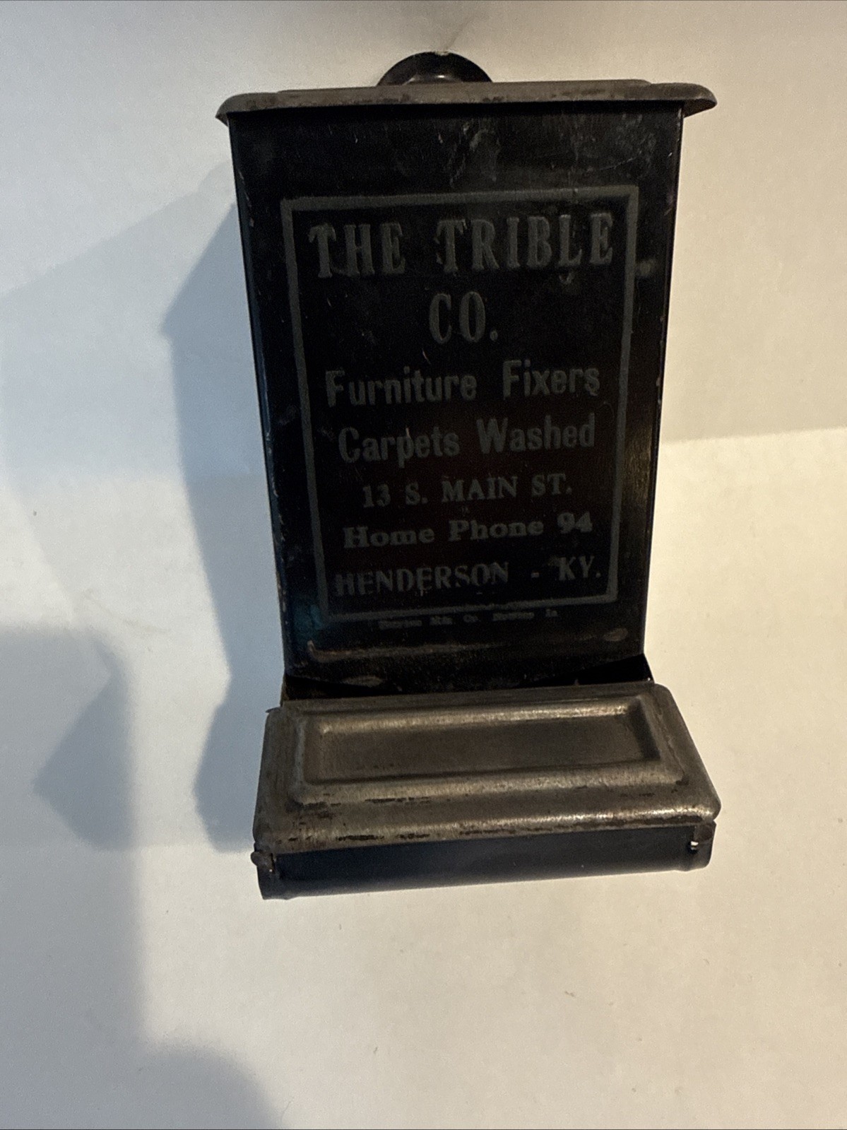 Antique Henderson Ky Metal Match Holder  The Trible Co 