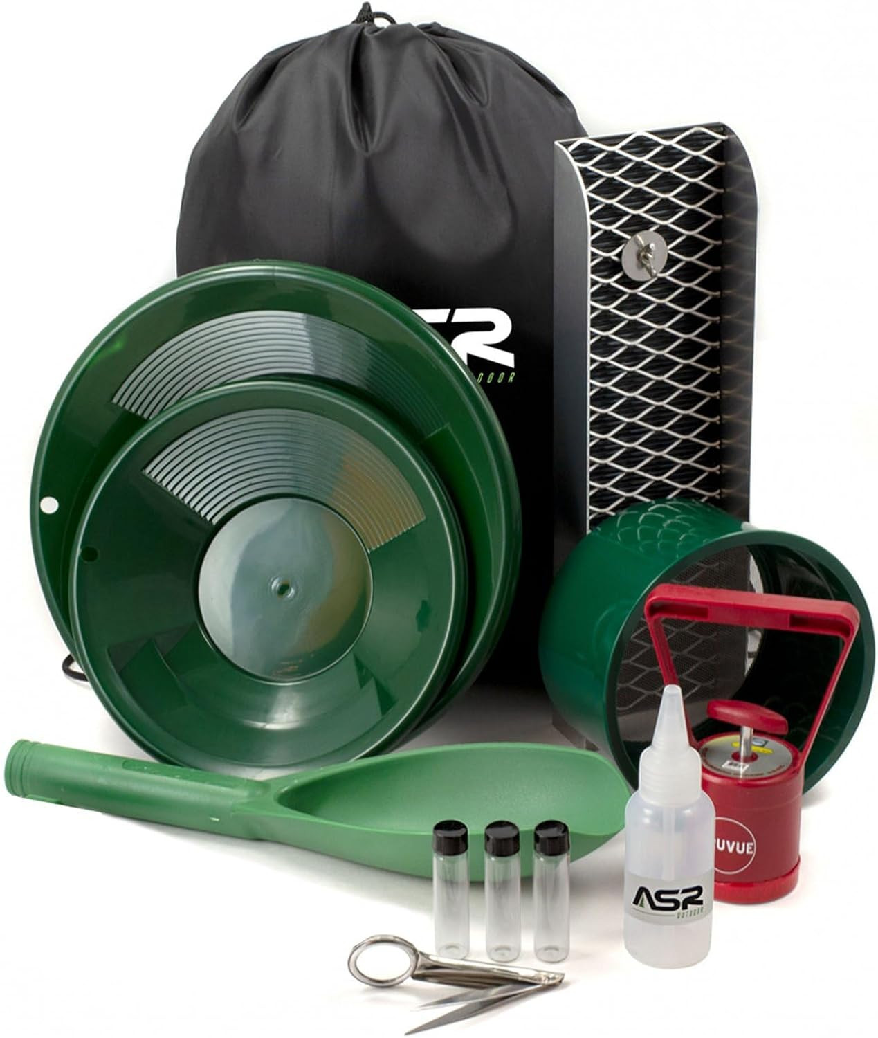 Lightweight Backpack Gold Panning Kit with Mini Aluminum Sluice Box, 14Pc