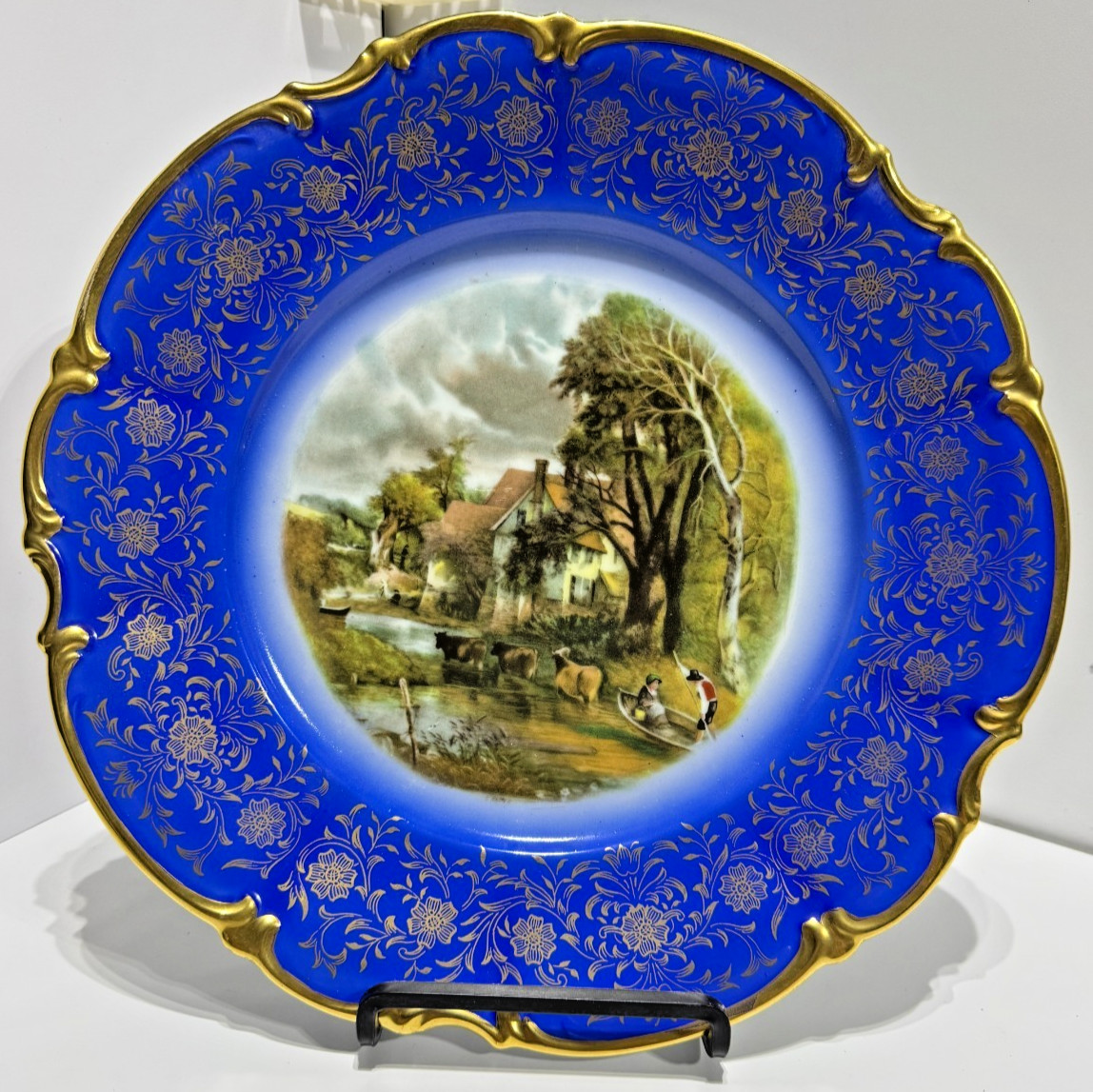 Vintage Waldershof Bavaria Handarbeit Collector Plate Cobalt Blue Gold Cottage Vintage Waldershof Bavaria Handarbeit Collector Plate Cobalt Blue Gold Cottage