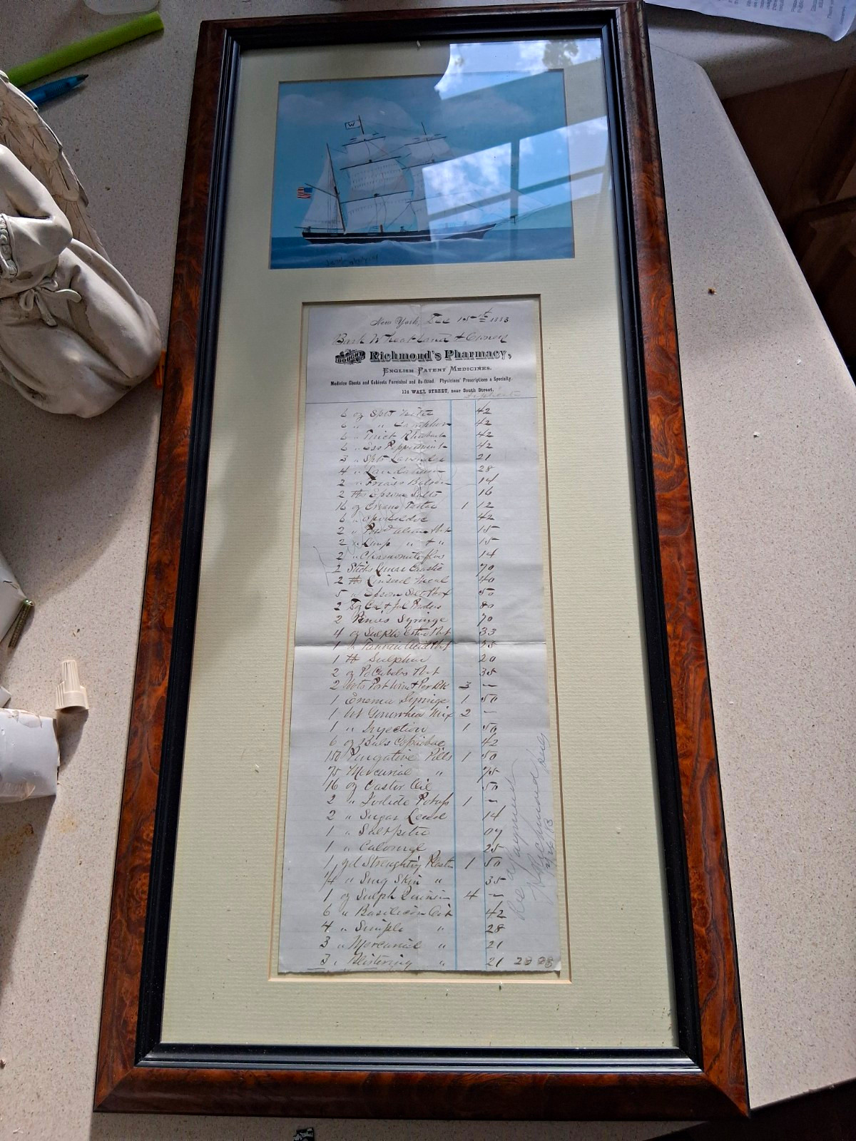 Rare Original 1893 Maritime Document Pharmacy New York Nick Thayer Historical