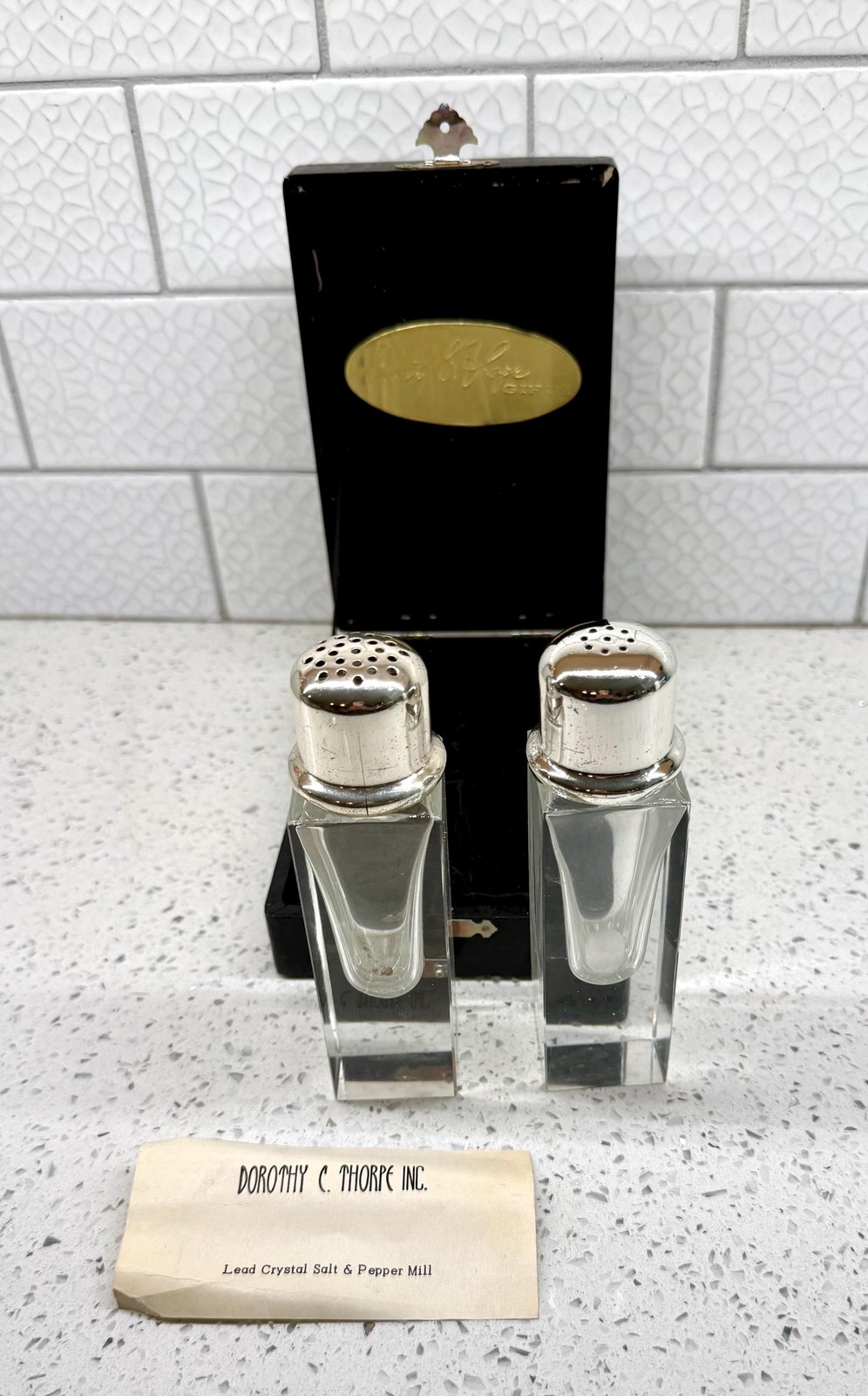 Lovely vintage 1950's MCM Dorothy C. Thorpe Inc. lead crystal salt and pepper