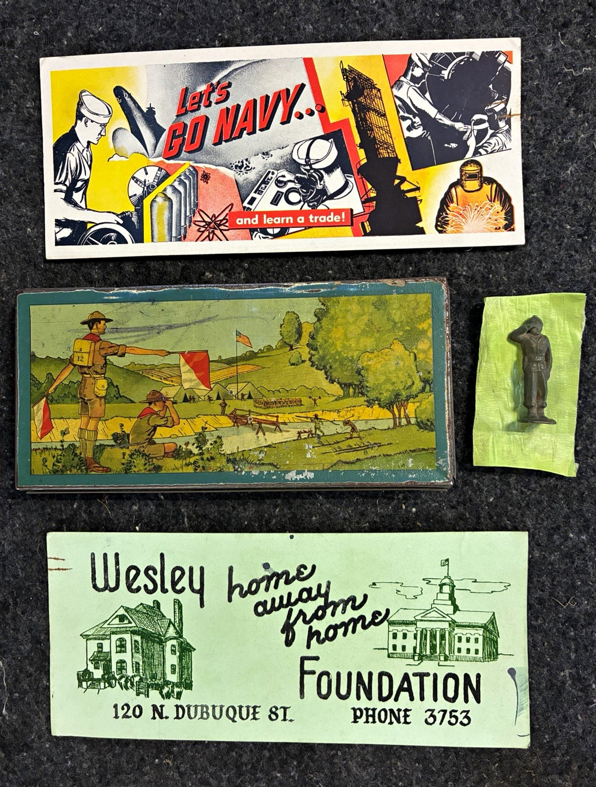 Vintage Scouting Wallace Pencil  Box w/ Insert and WWII ink blotters 