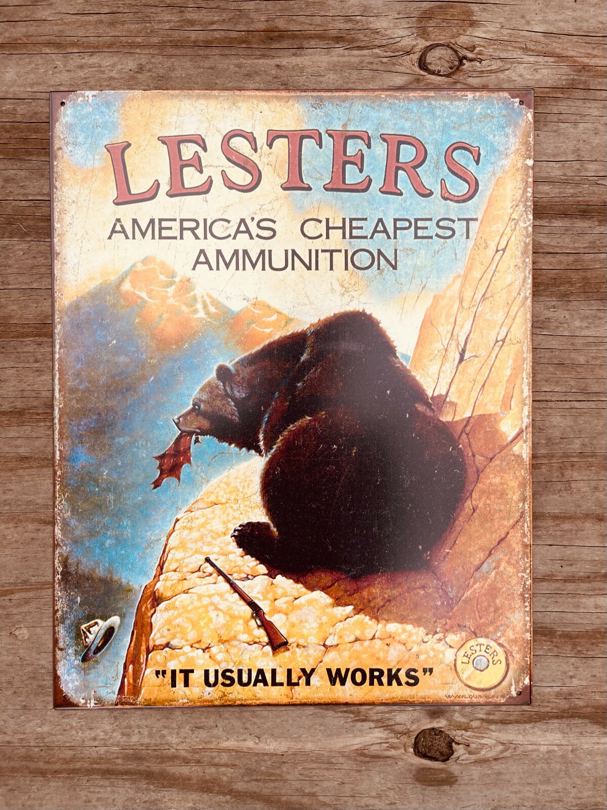  Lester's Ammo America's Cheapest Ammo HOME / GARAGE TIN SIGN Vintage 12.5x16
