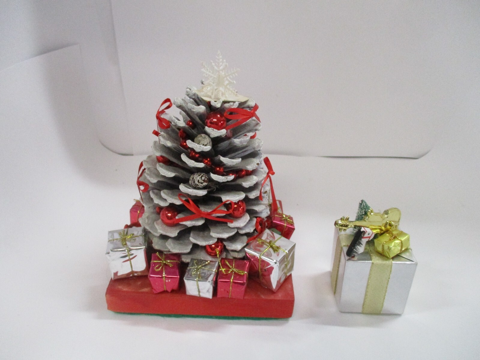 Vintage Pinecone Decorated Like a Christmas Tree with Gifts and All