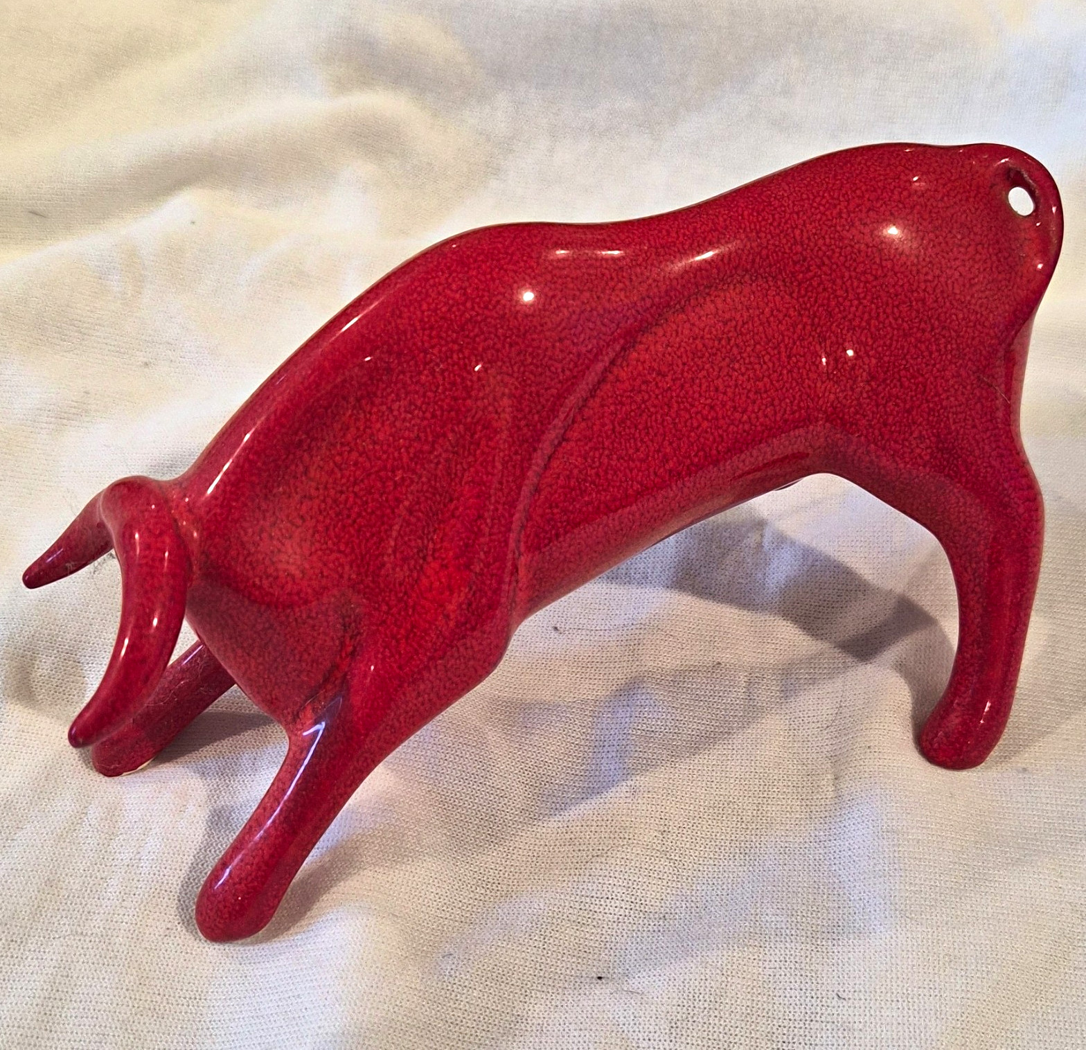 Red Glossy Ceramic Bull Made in Spain